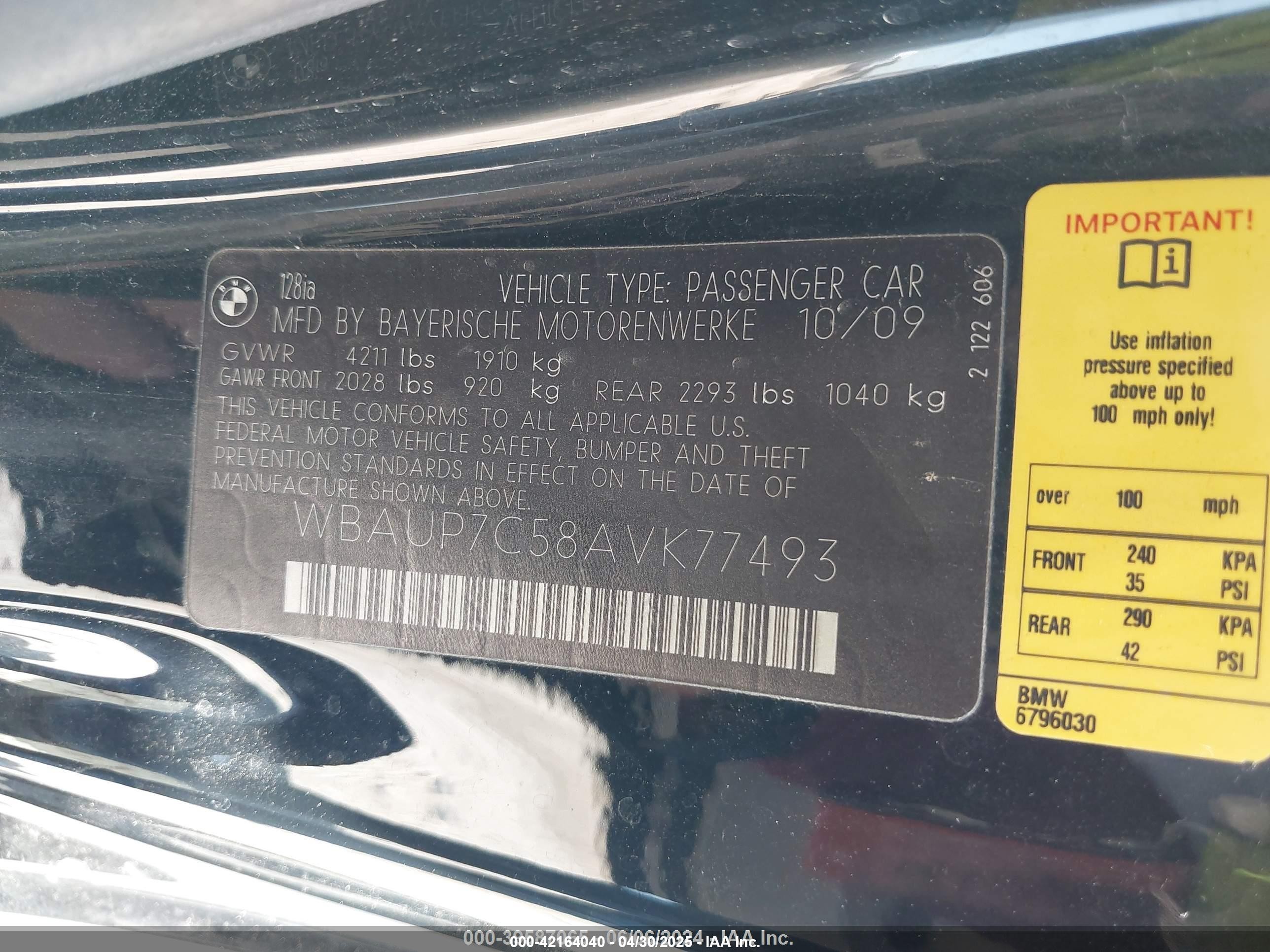 2010 Bmw 128i   Black vin: WBAUP7C58AVK77493