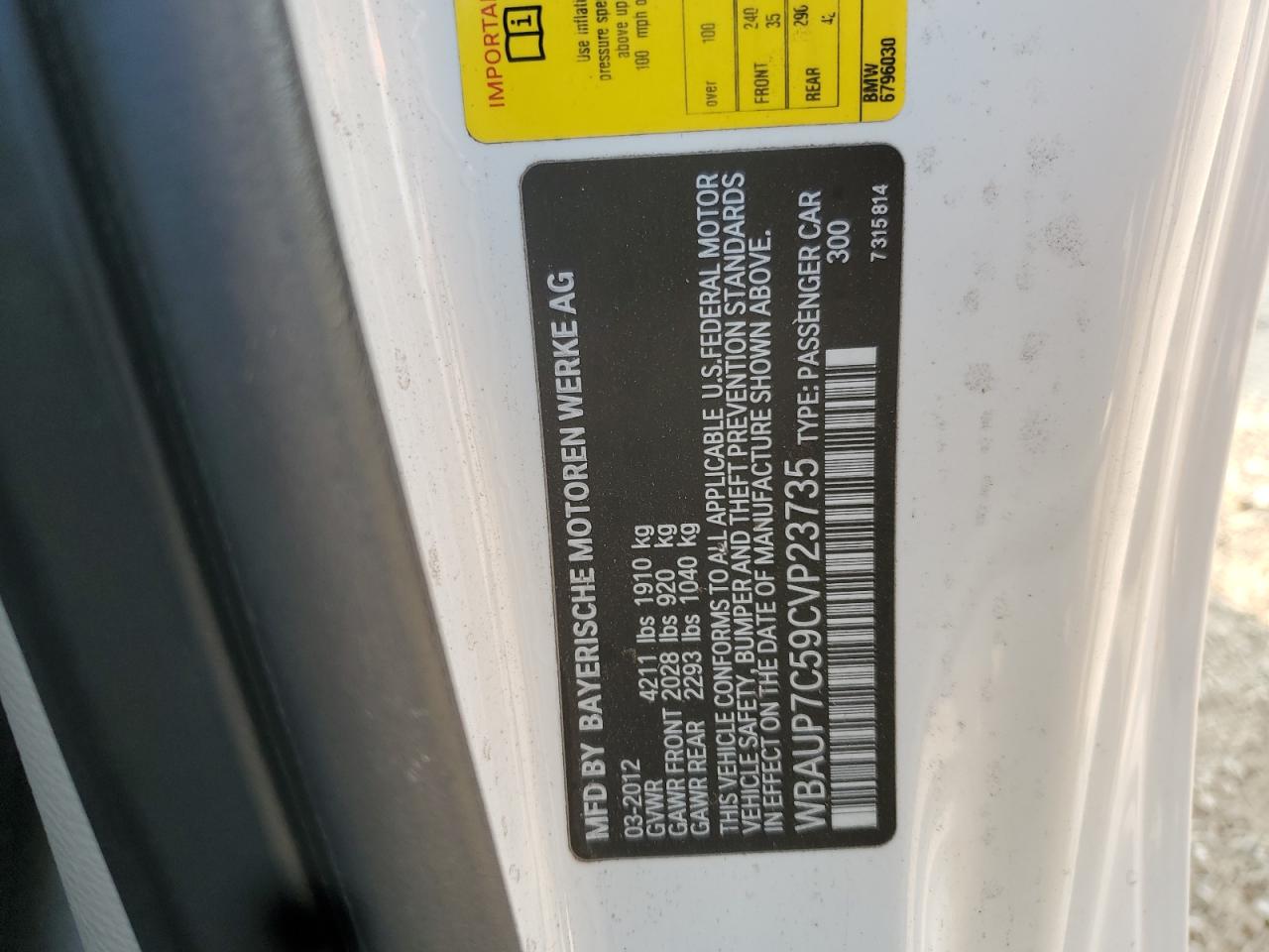 2012 Bmw 128 I White vin: WBAUP7C59CVP23735
