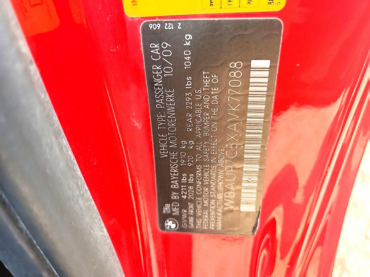 2010 Bmw 128 I Red vin: WBAUP7C5XAVK77088