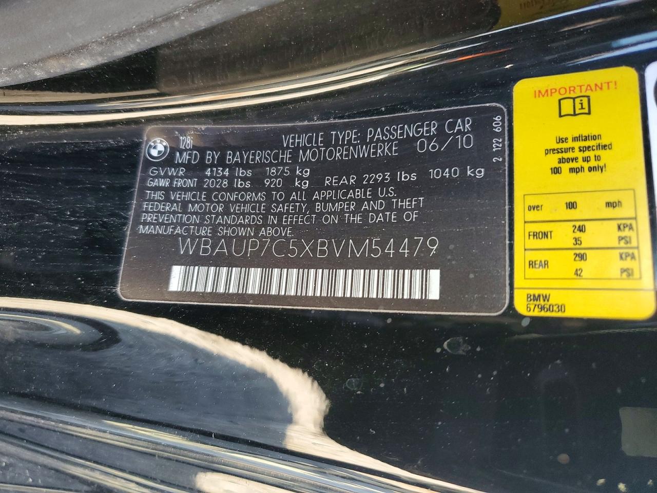 2011 Bmw 128 I Black vin: WBAUP7C5XBVM54479