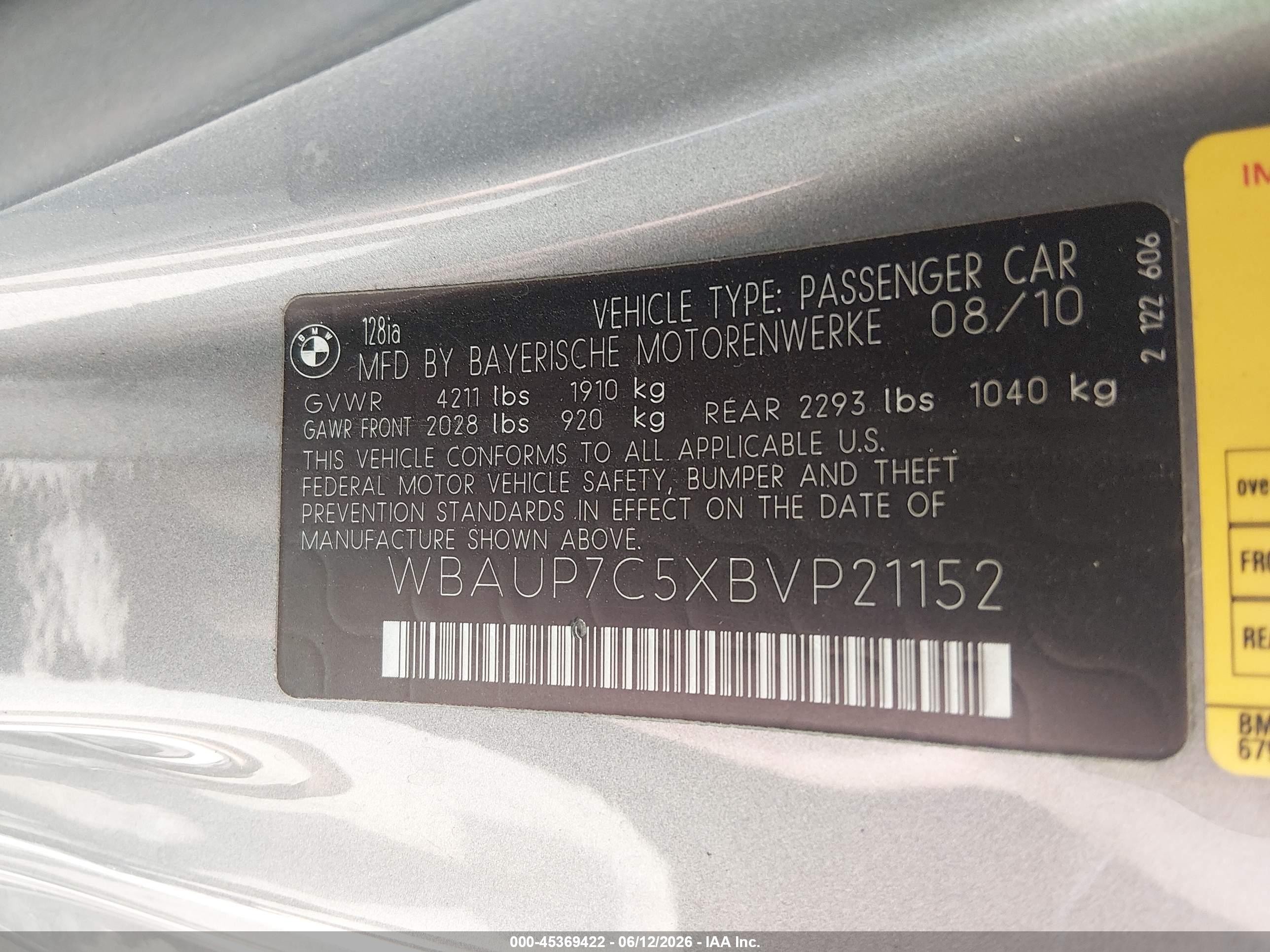 2011 Bmw 128i   Gray vin: WBAUP7C5XBVP21152