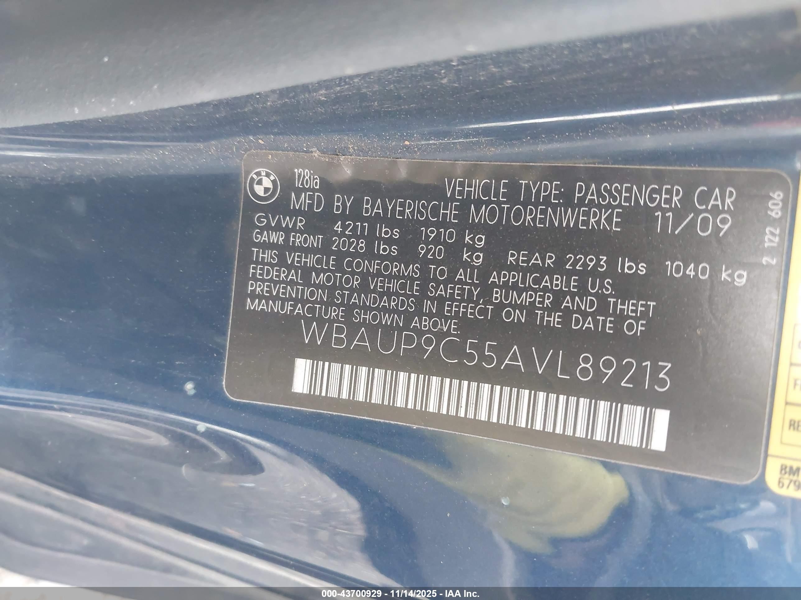2010 Bmw 128i   Blue vin: WBAUP9C55AVL89213