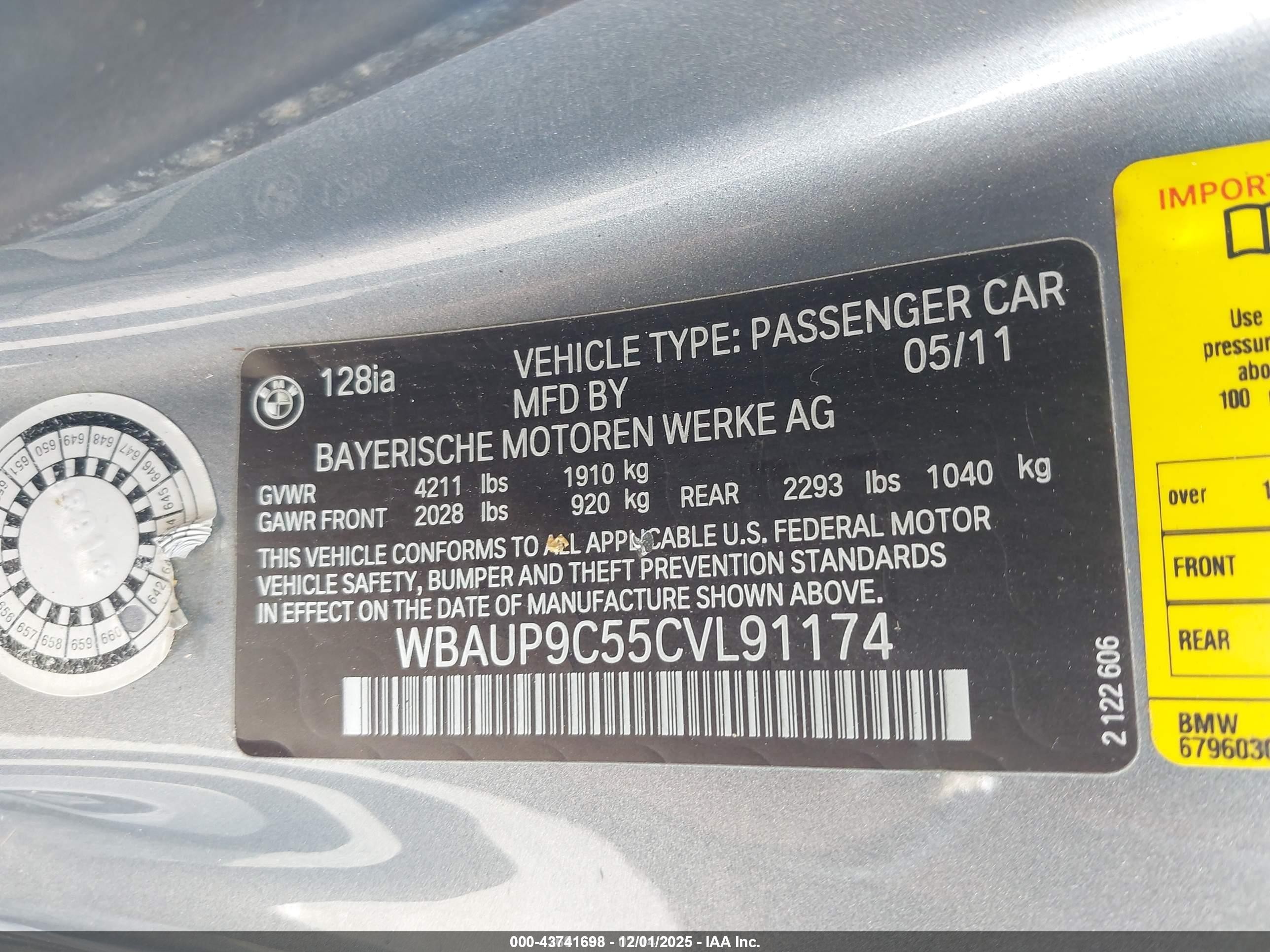 2012 Bmw 128i   Gray vin: WBAUP9C55CVL91174