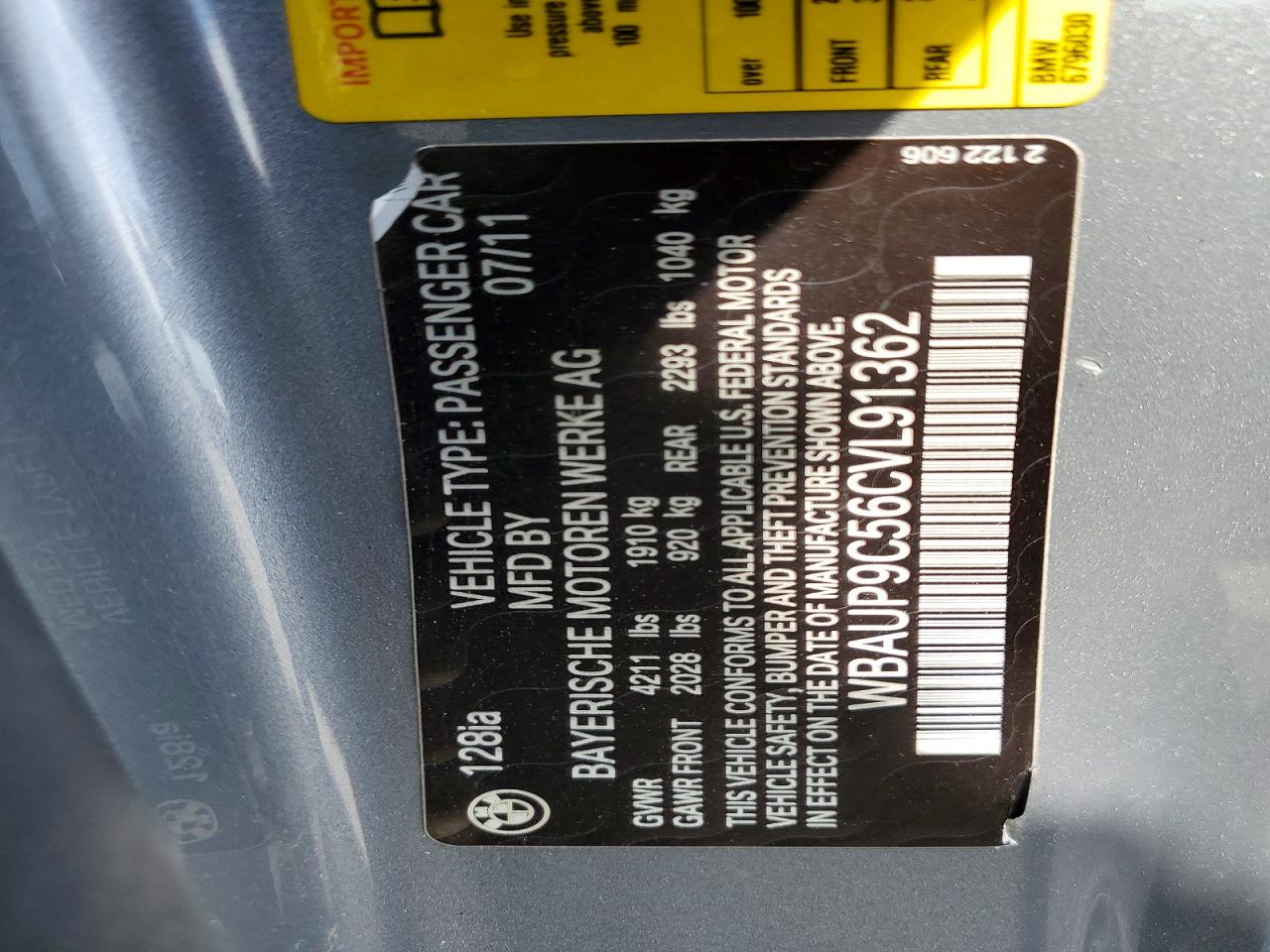 2012 Bmw 128 I Silver vin: WBAUP9C56CVL91362