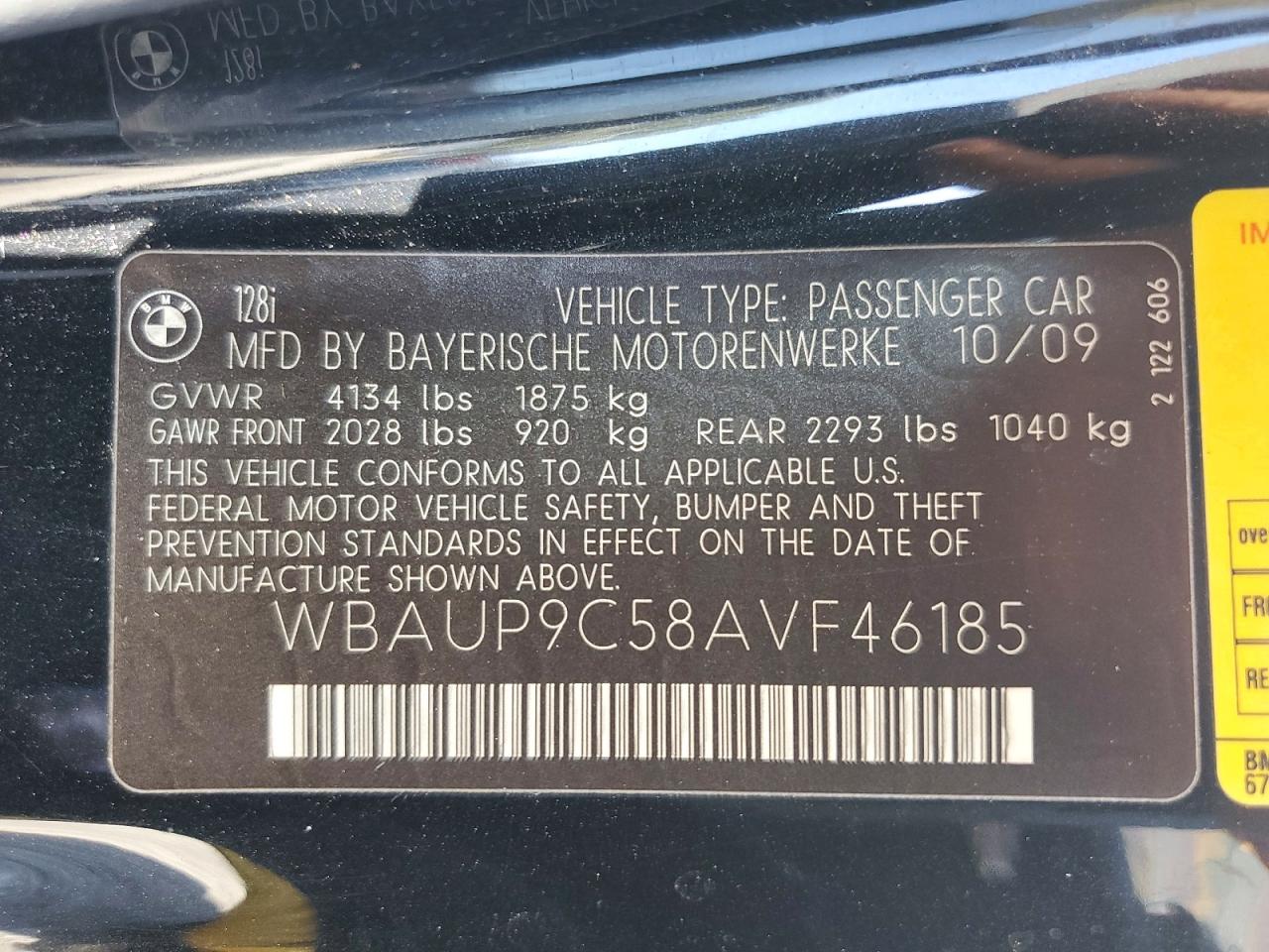 2010 Bmw 128 I Black vin: WBAUP9C58AVF46185