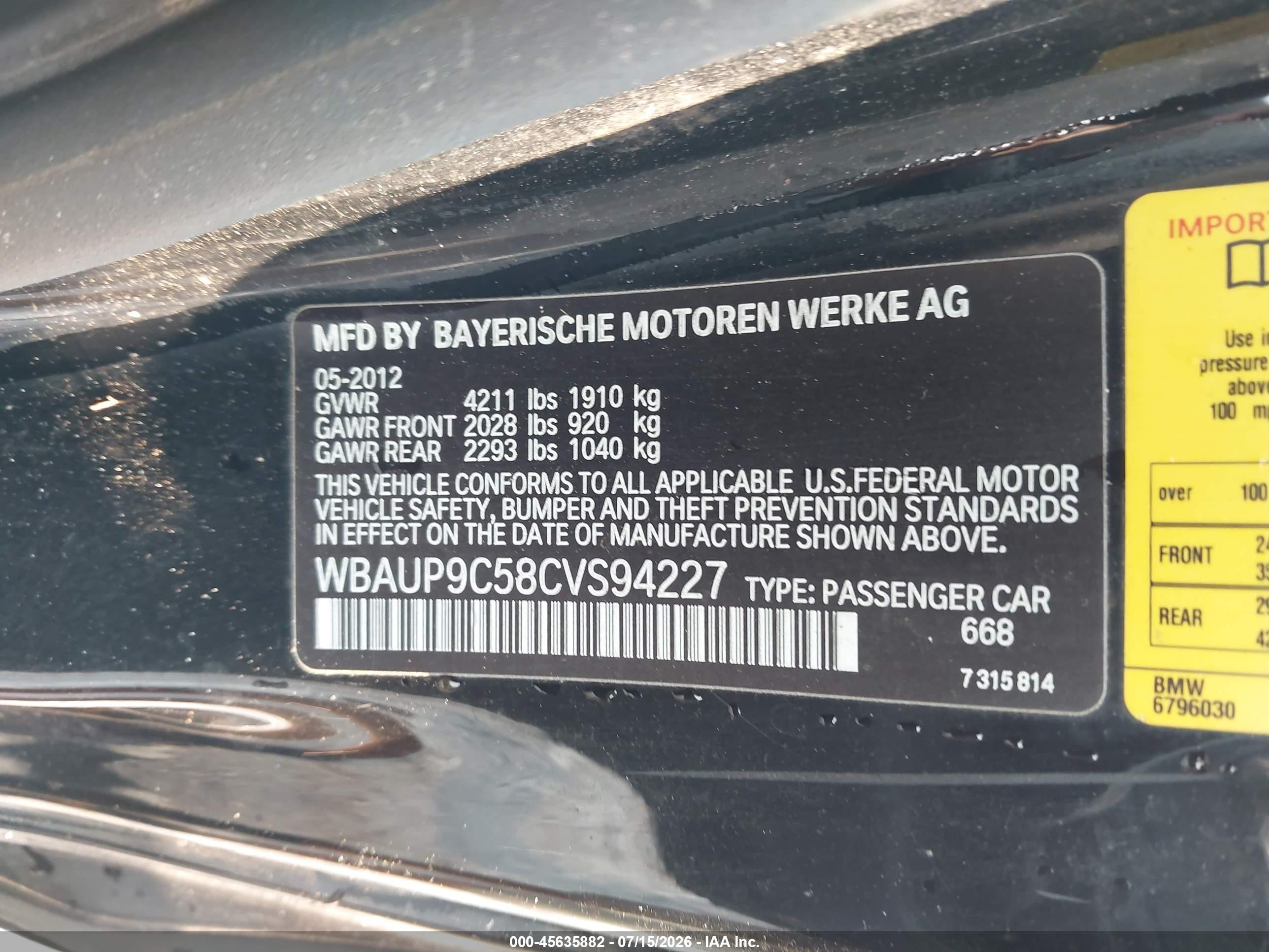 2012 Bmw 128i   Black vin: WBAUP9C58CVS94227