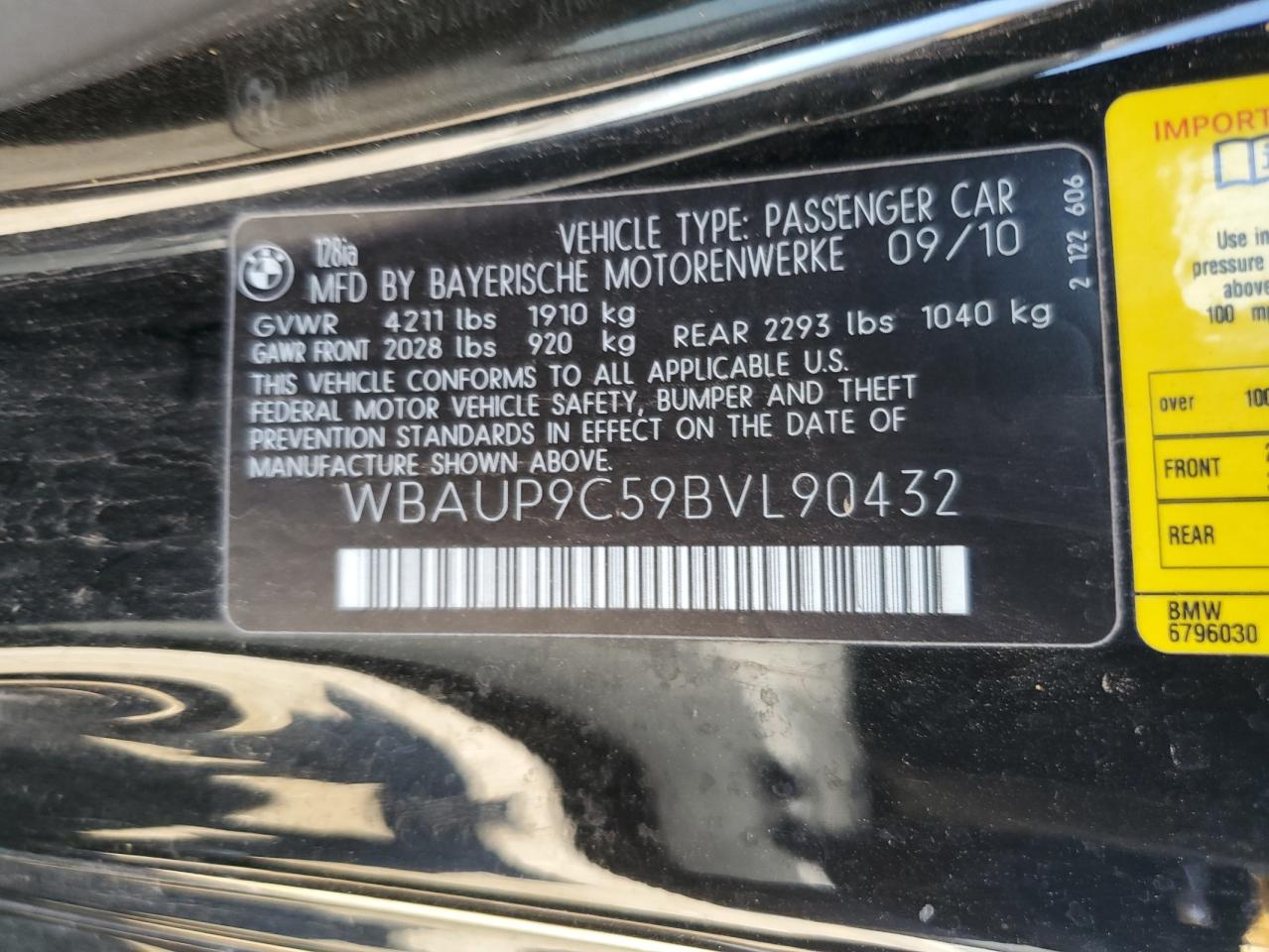 2011 Bmw 128 I Black vin: WBAUP9C59BVL90432