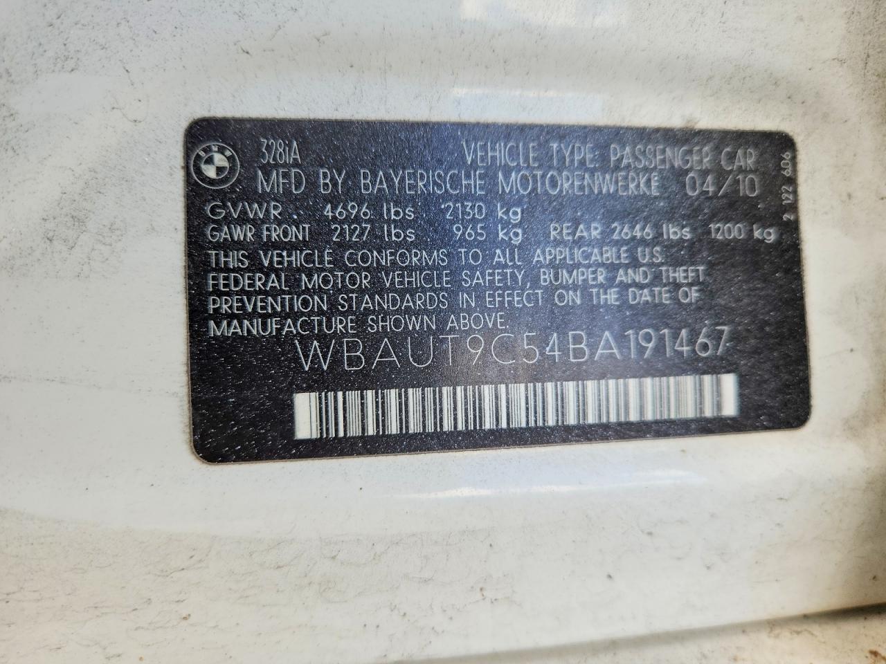 2011 Bmw 328 I White vin: WBAUT9C54BA191467