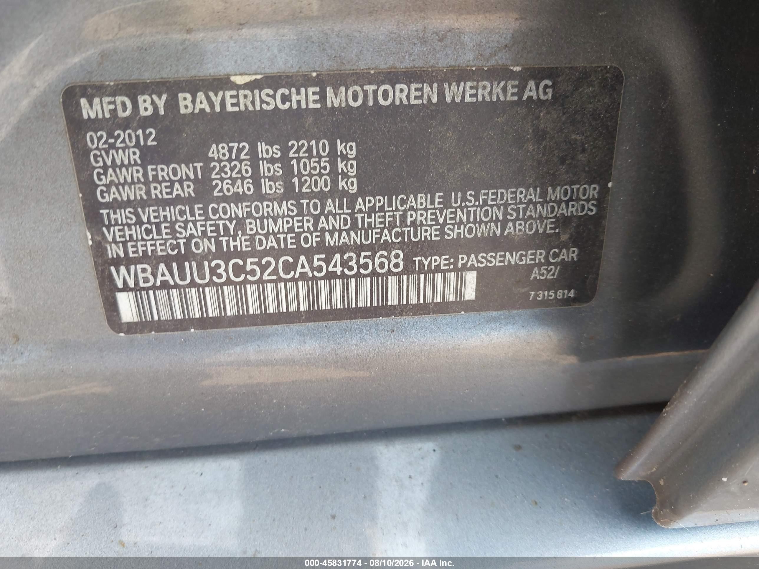 2012 Bmw 328i Xdrive Gray vin: WBAUU3C52CA543568