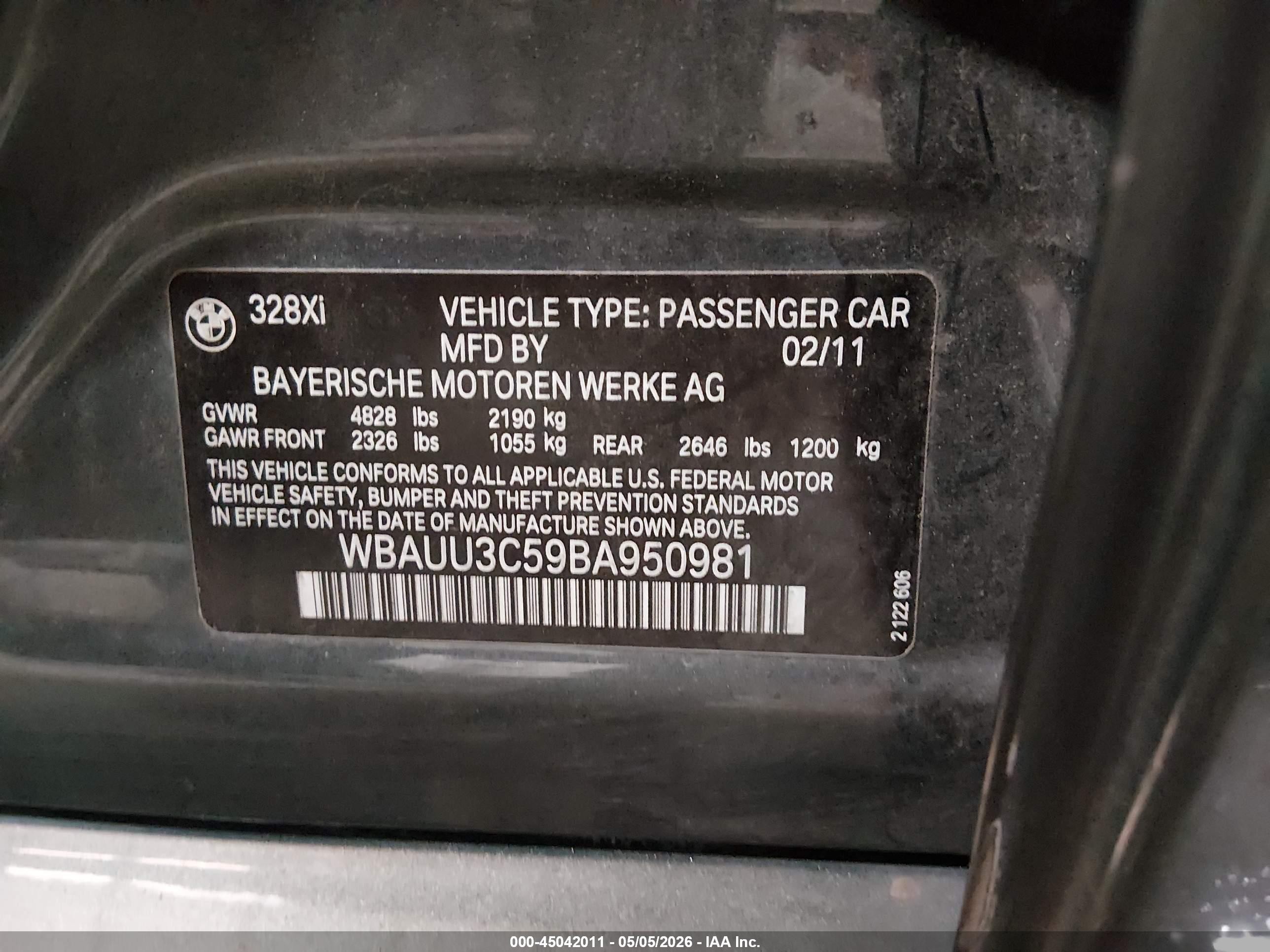 2011 Bmw 328i Xdrive Gray vin: WBAUU3C59BA950981