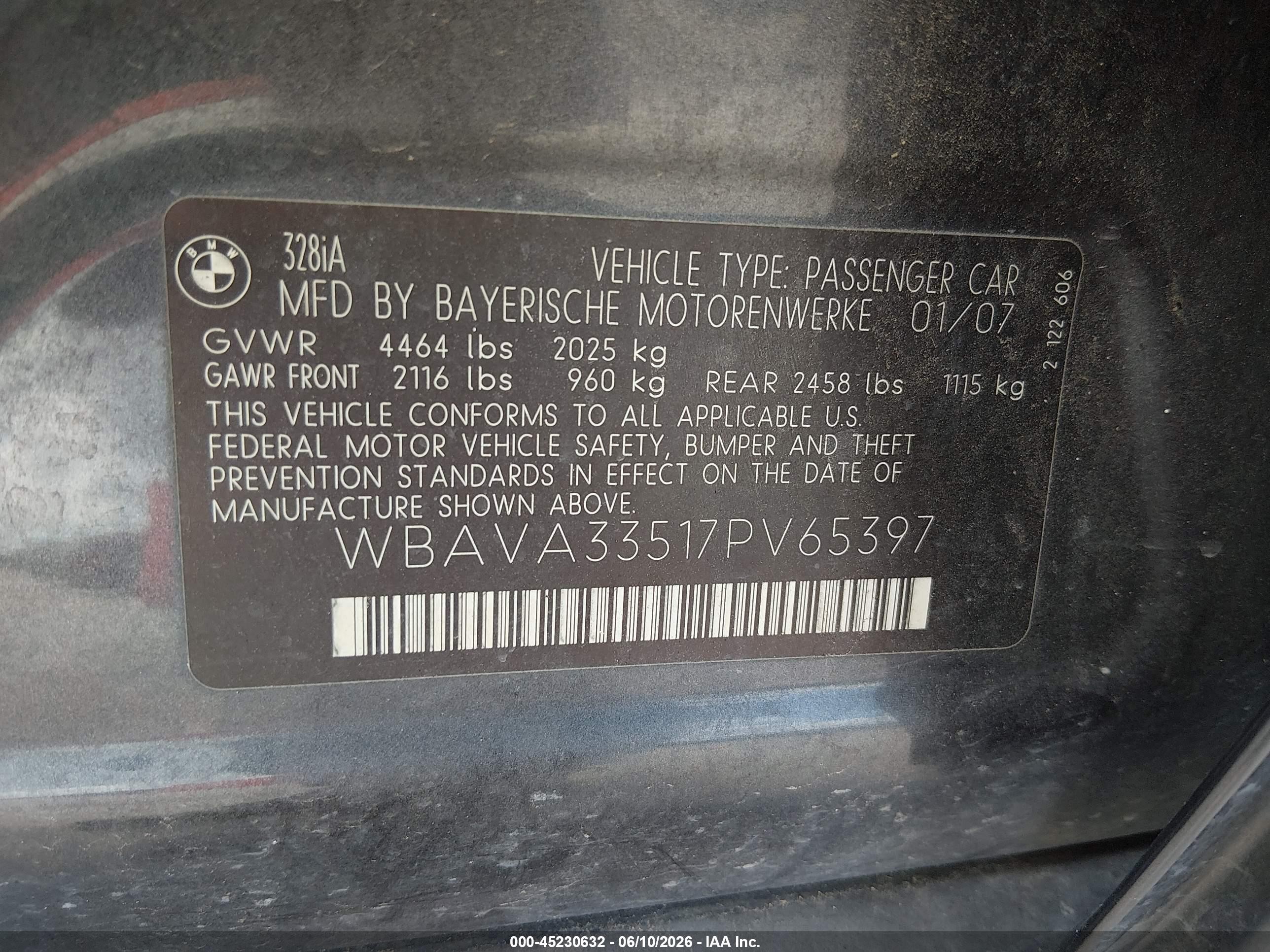 2007 Bmw 328i   Gray vin: WBAVA33517PV65397