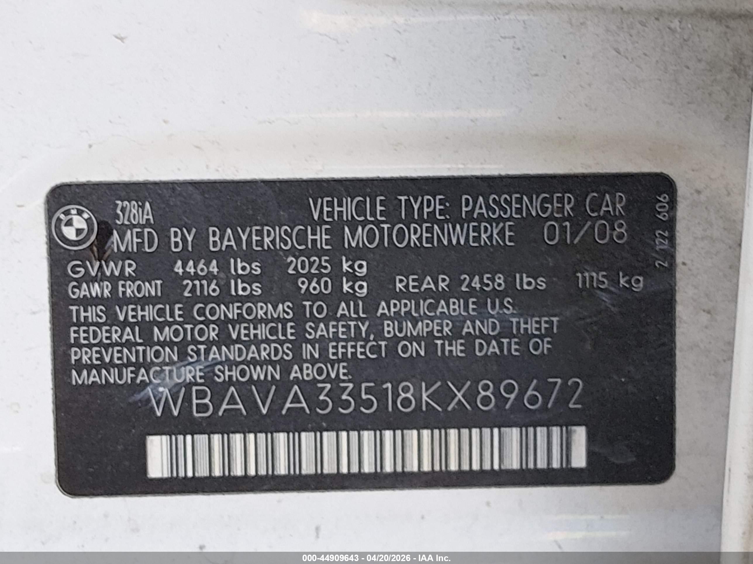 2008 Bmw 328i   White vin: WBAVA33518KX89672
