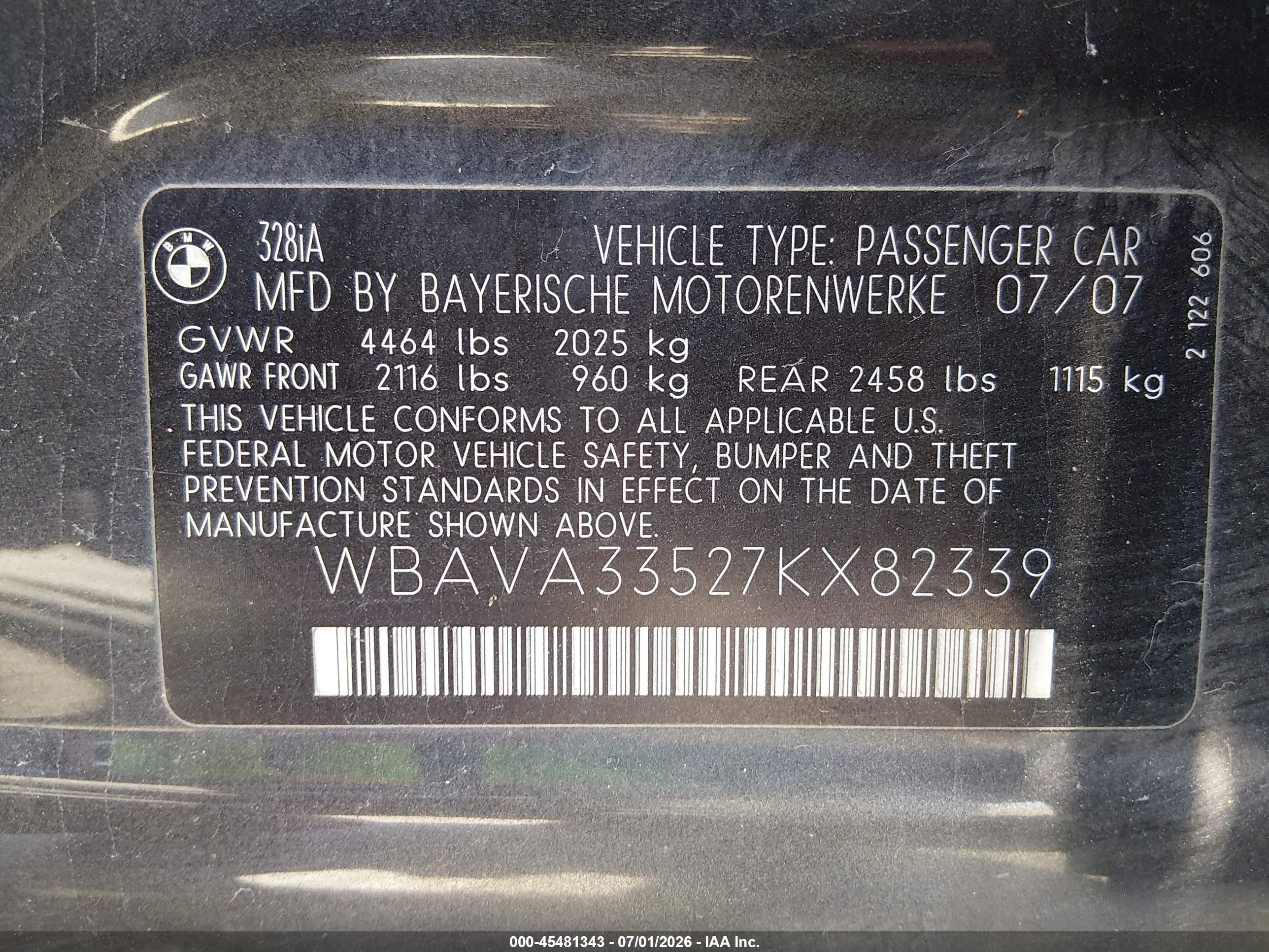 2007 Bmw 328i   Gray vin: WBAVA33527KX82339