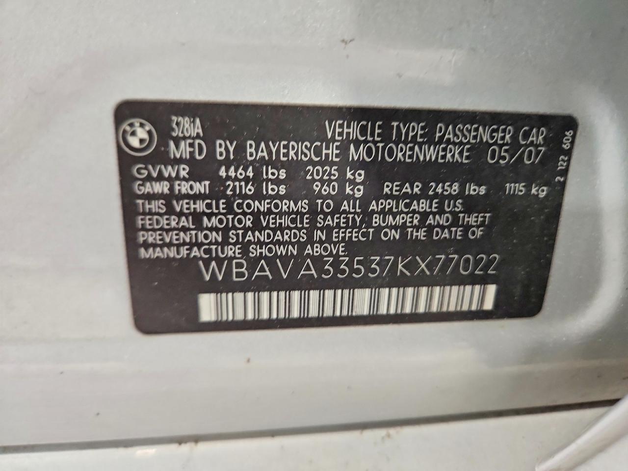 2007 Bmw 328 I Silver vin: WBAVA33537KX77022