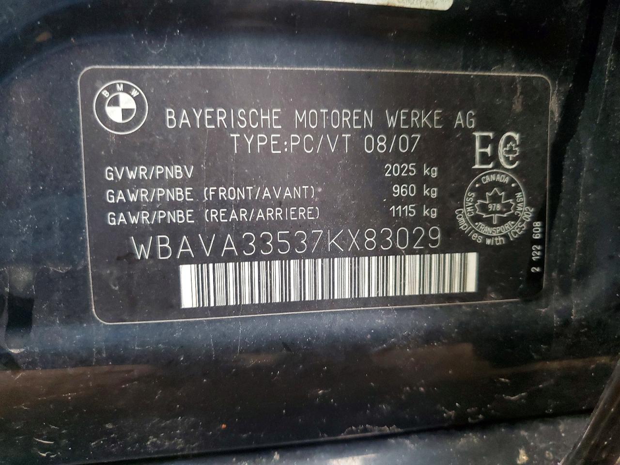 2007 Bmw 328 I Black vin: WBAVA33537KX83029