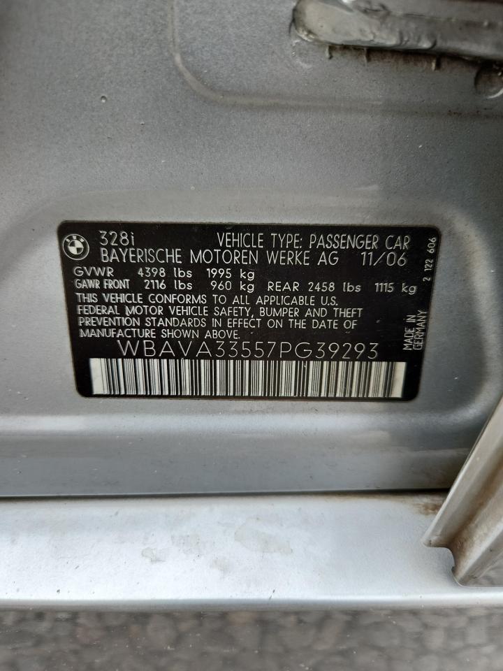 2007 Bmw 328 I Silver vin: WBAVA33557PG39293