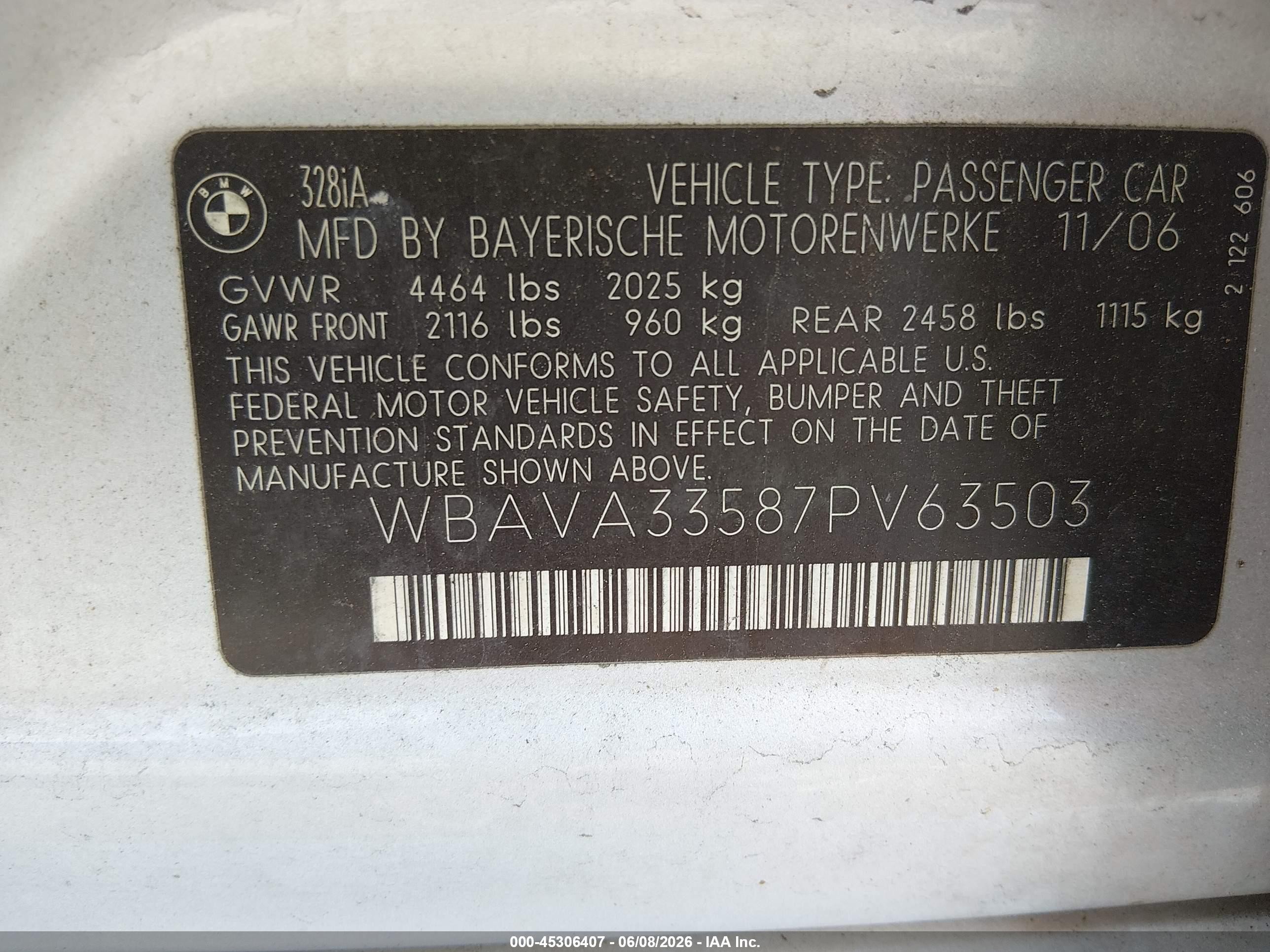 2007 Bmw 328i   Gray vin: WBAVA33587PV63503