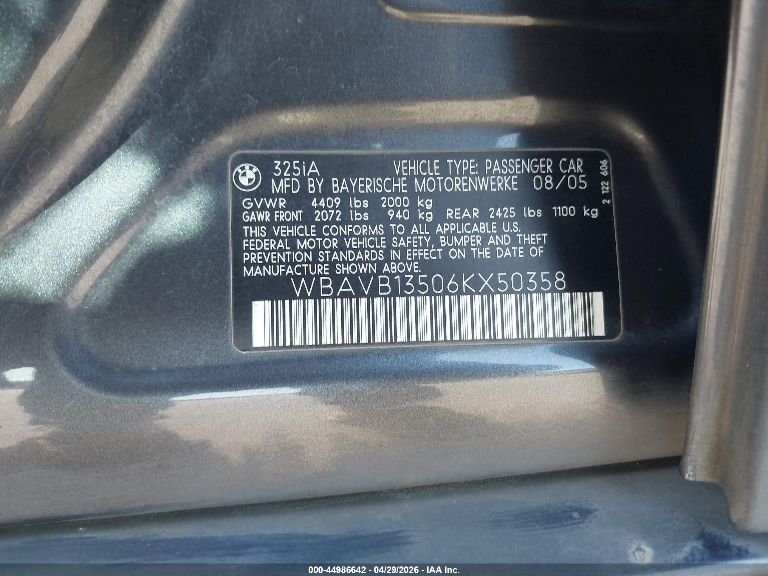 2006 Bmw 325i   Black vin: WBAVB13506KX50358