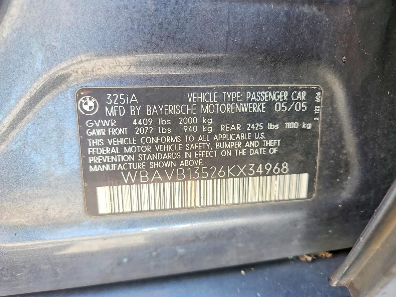 2006 Bmw 325 I Gray vin: WBAVB13526KX34968