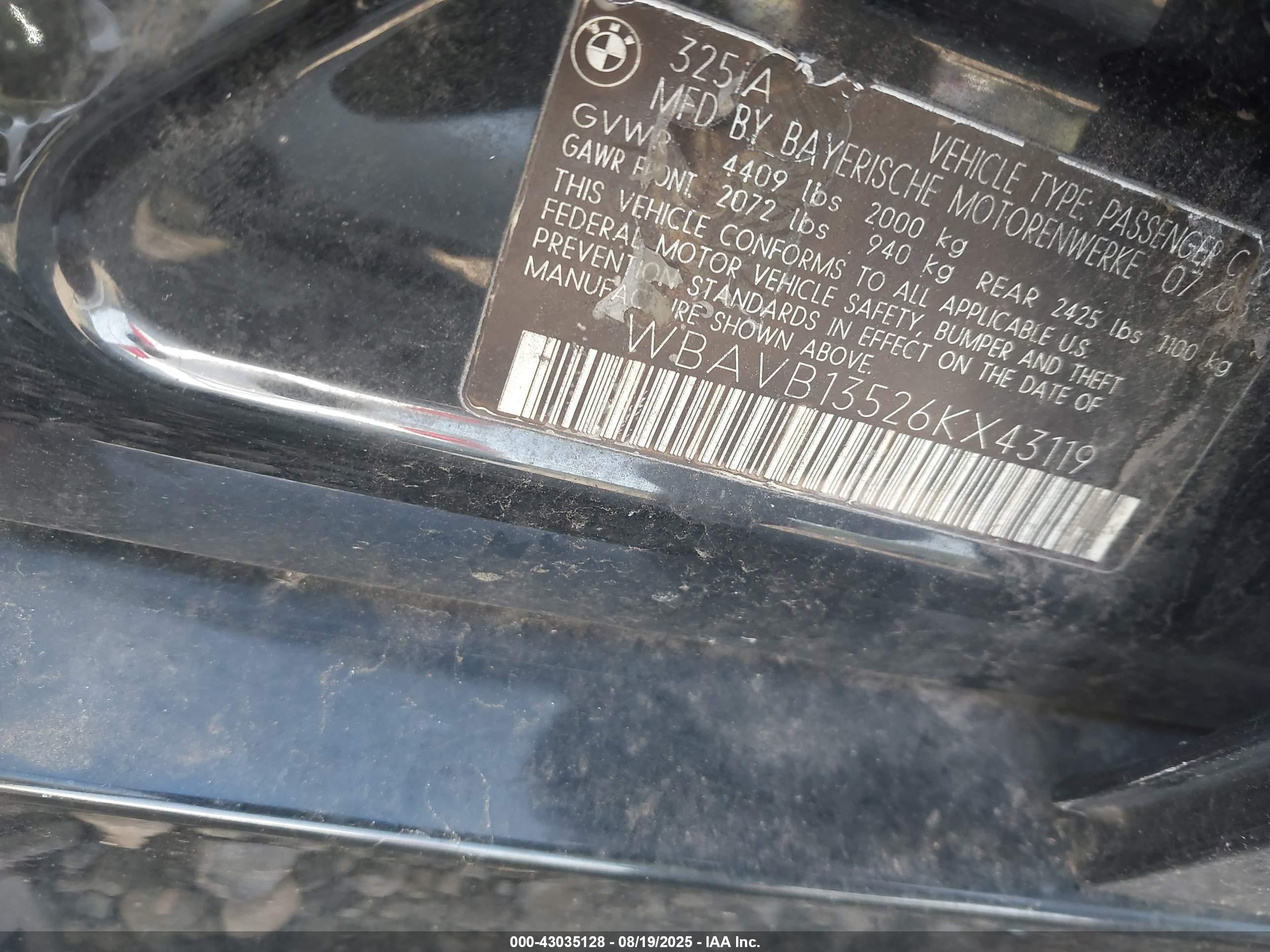 2006 Bmw 325i   Black vin: WBAVB13526KX43119