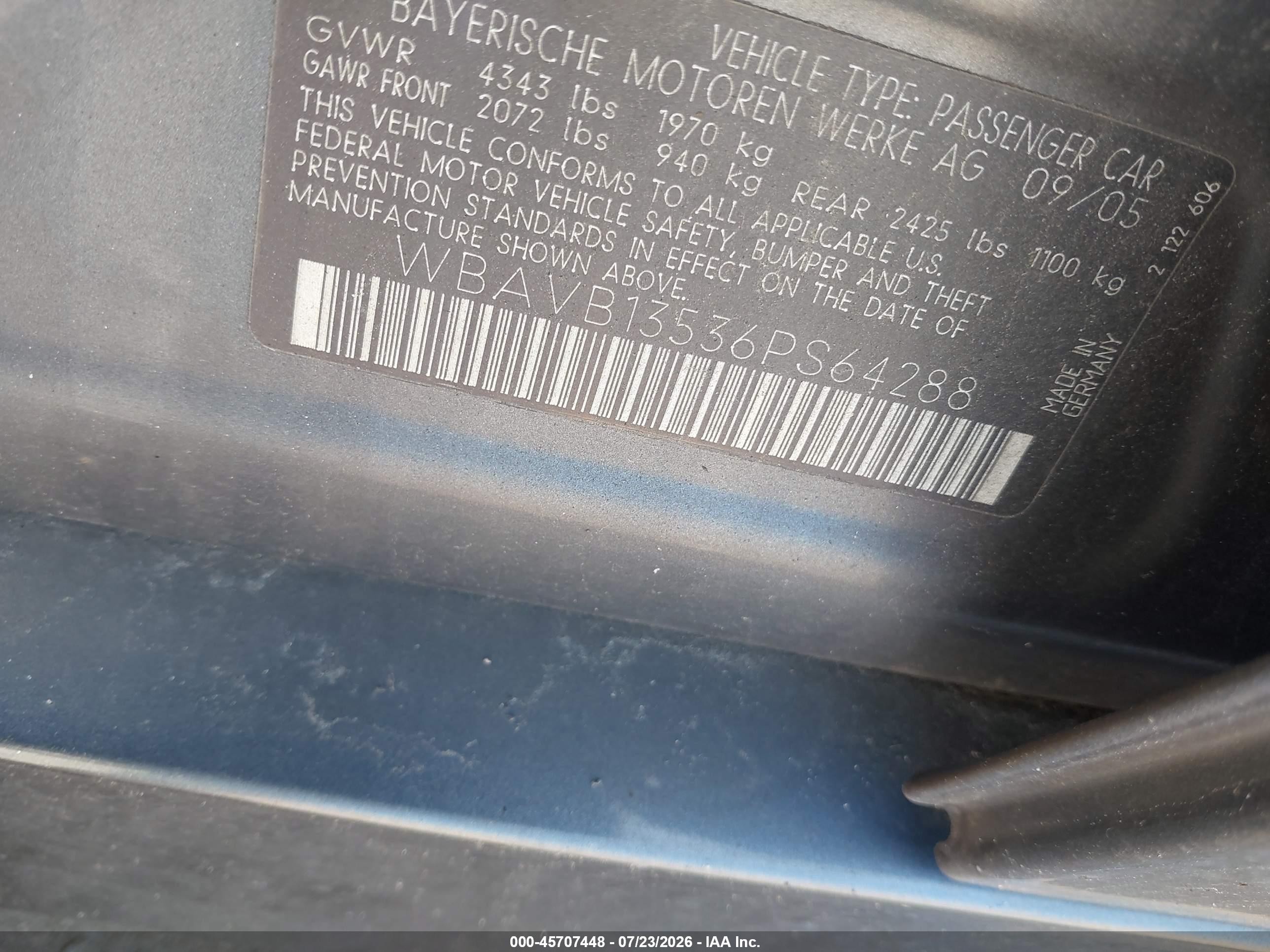 2006 Bmw 325i   Серый vin: WBAVB13536PS64288