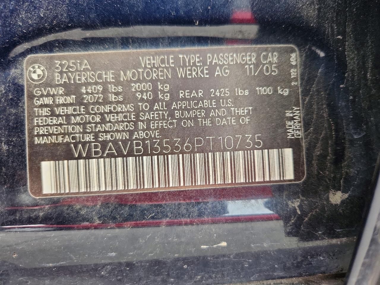 2006 Bmw 325 I Blue vin: WBAVB13536PT10735