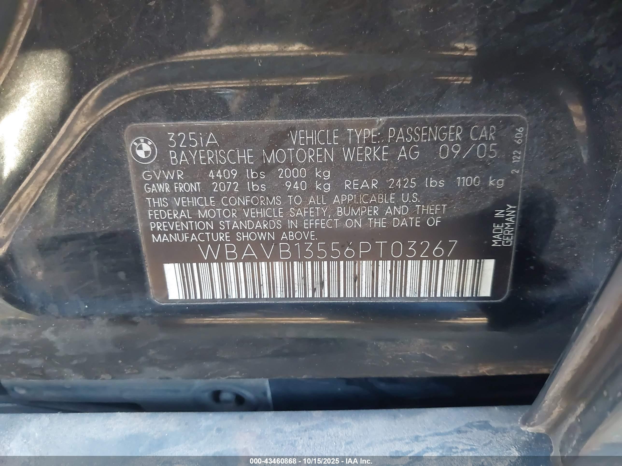 2006 Bmw 325i   Черный vin: WBAVB13556PT03267