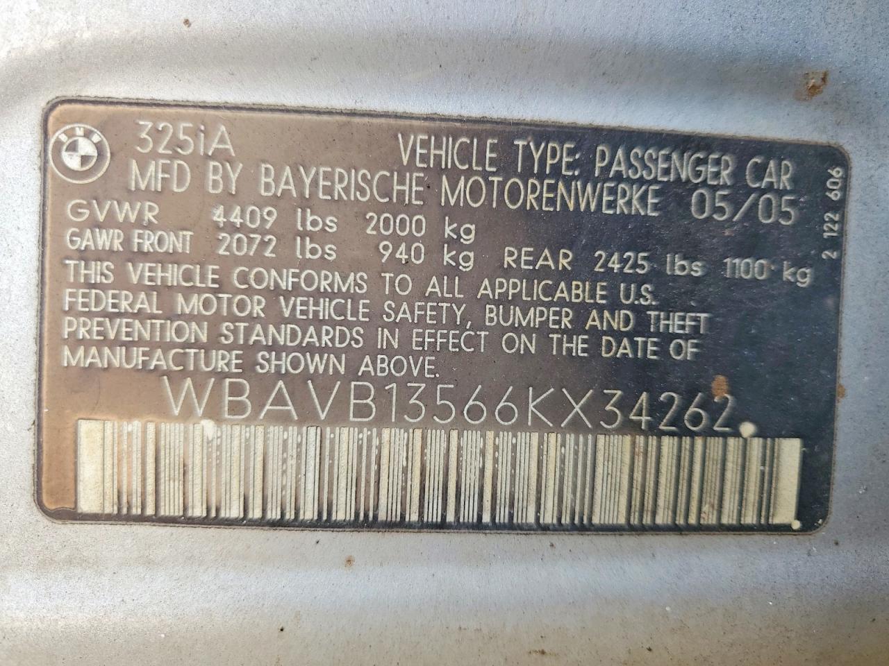 2006 Bmw 325 Silver vin: WBAVB13566KX34262