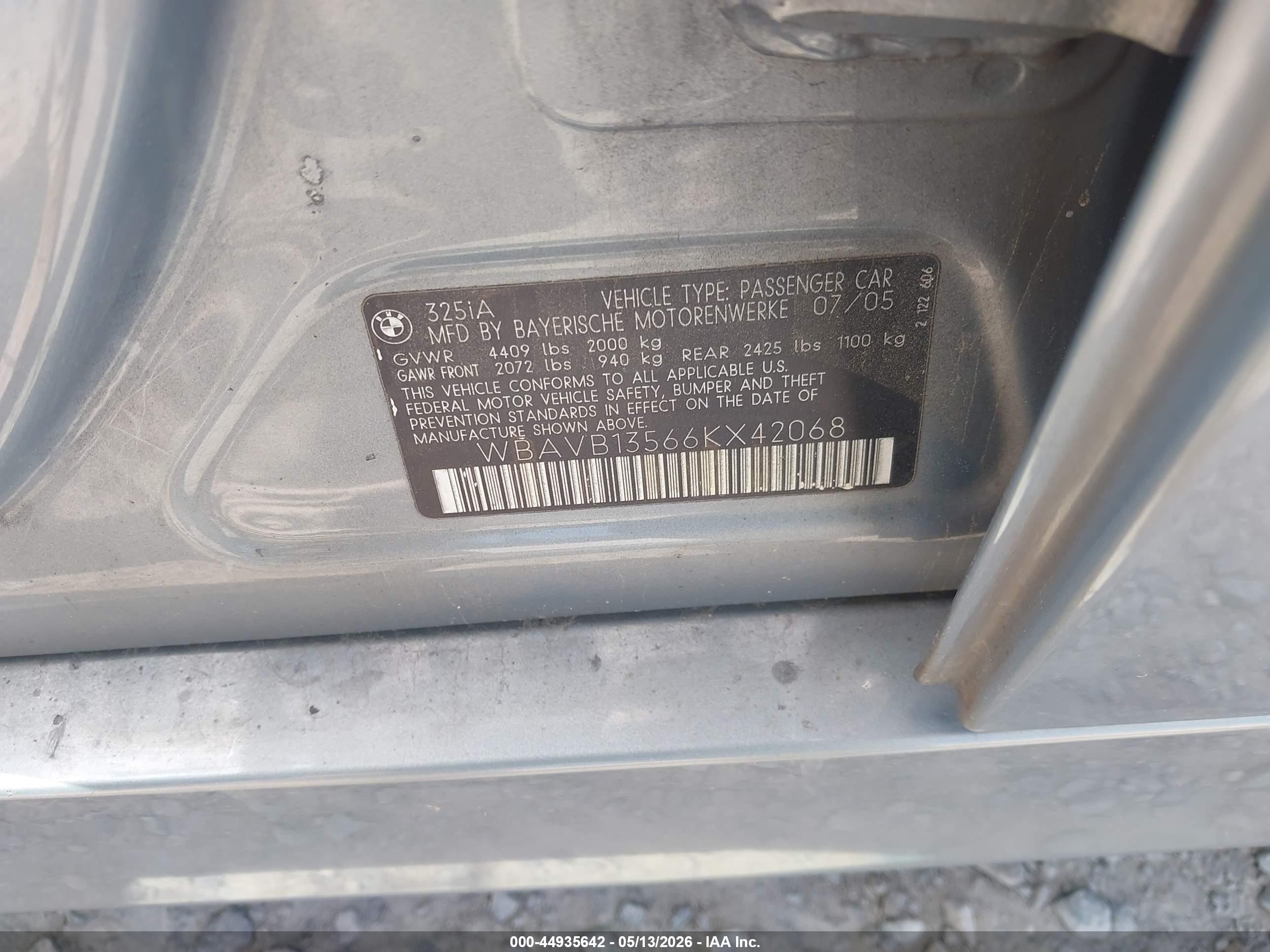 2006 Bmw 325i   Gray vin: WBAVB13566KX42068