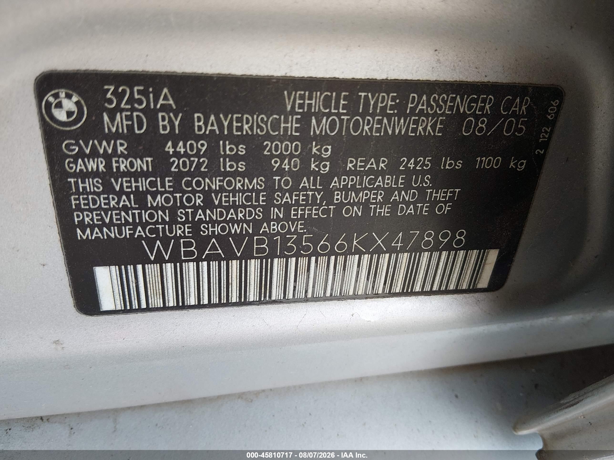 2006 Bmw 325i   Silver vin: WBAVB13566KX47898