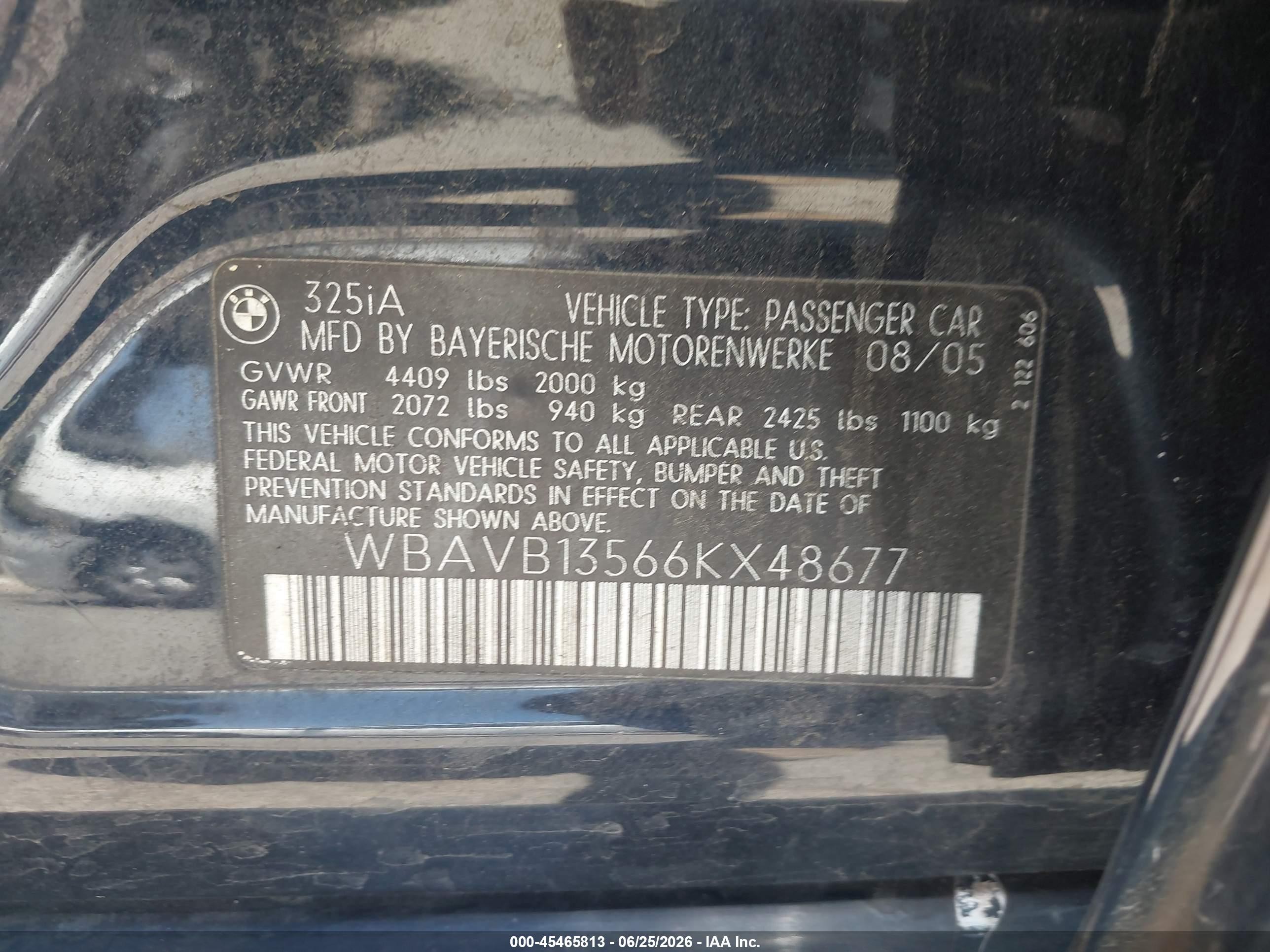 2006 Bmw 325i   Blue vin: WBAVB13566KX48677
