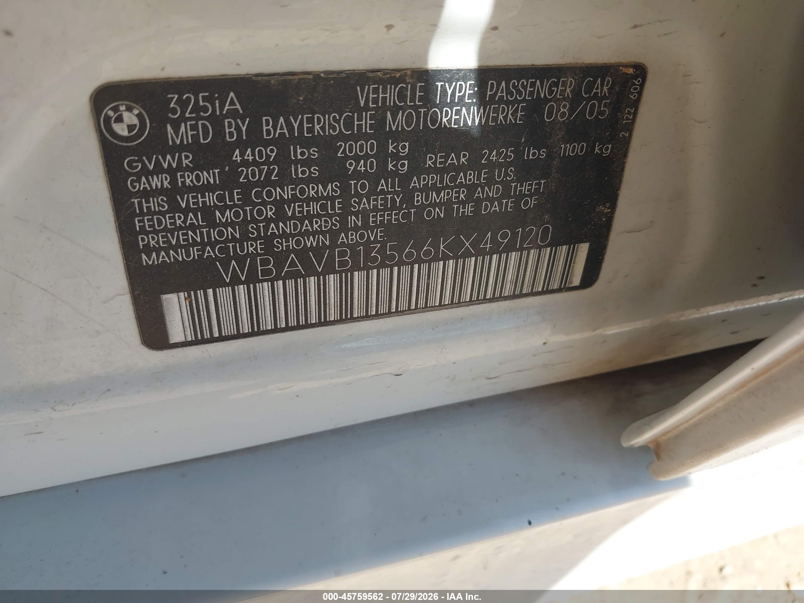 2006 Bmw 325i   Белый vin: WBAVB13566KX49120
