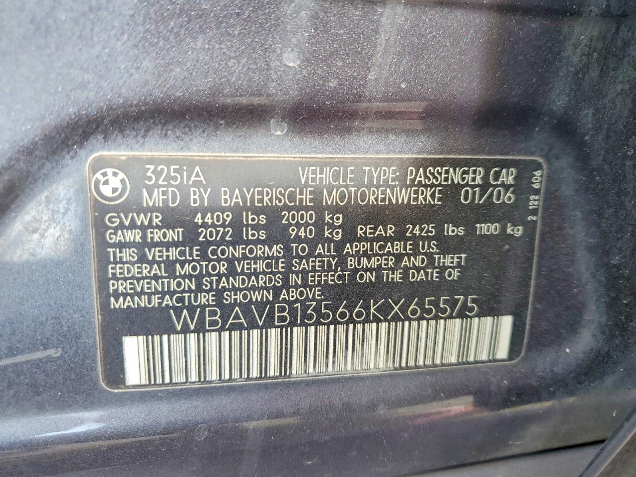 2006 Bmw 325 I Gray vin: WBAVB13566KX65575