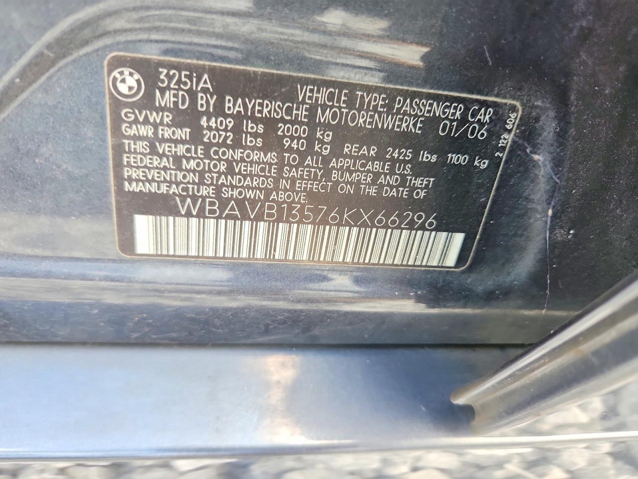 2006 Bmw 325 I Gray vin: WBAVB13576KX66296