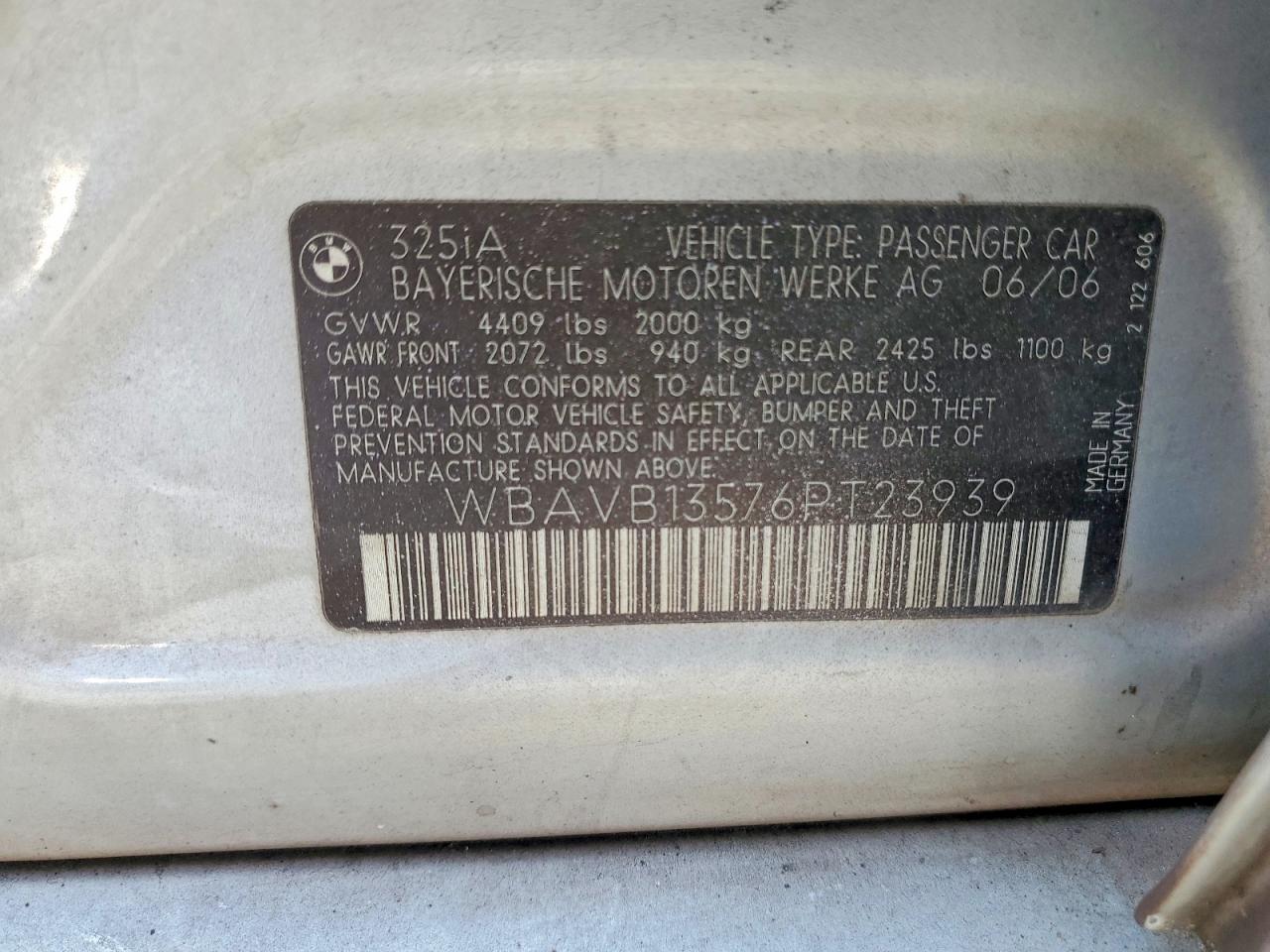 2006 Bmw 325 I Silver vin: WBAVB13576PT23939