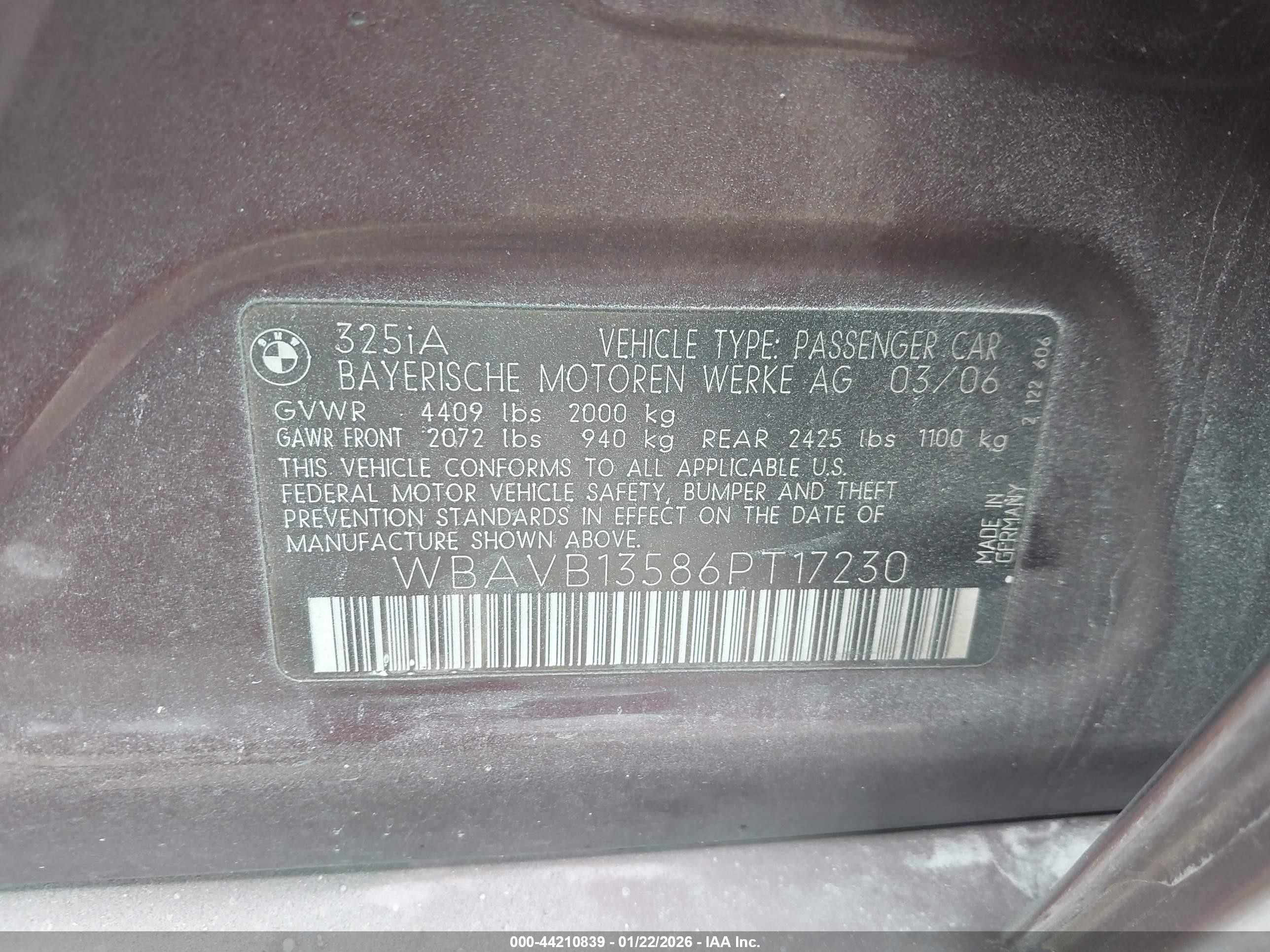 2006 Bmw 325i   Purple vin: WBAVB13586PT17230
