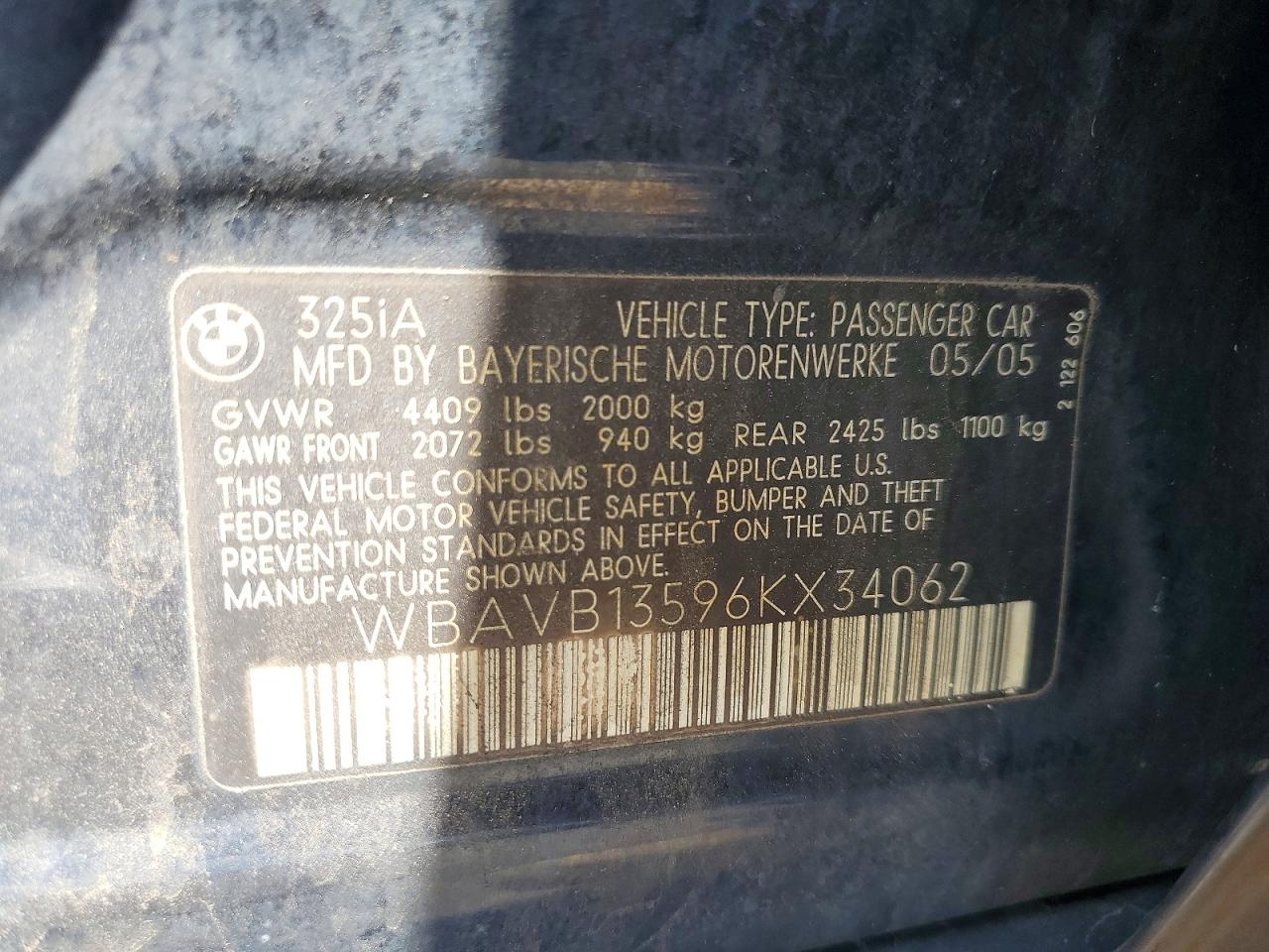 2006 Bmw 325 I Blue vin: WBAVB13596KX34062