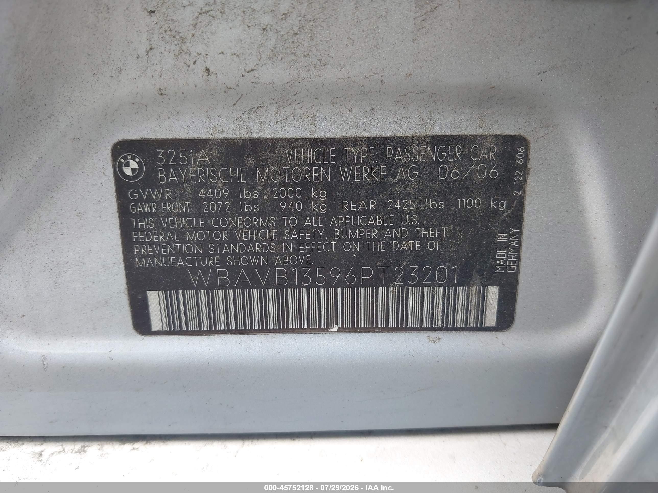 2006 Bmw 325i   Серебряный vin: WBAVB13596PT23201