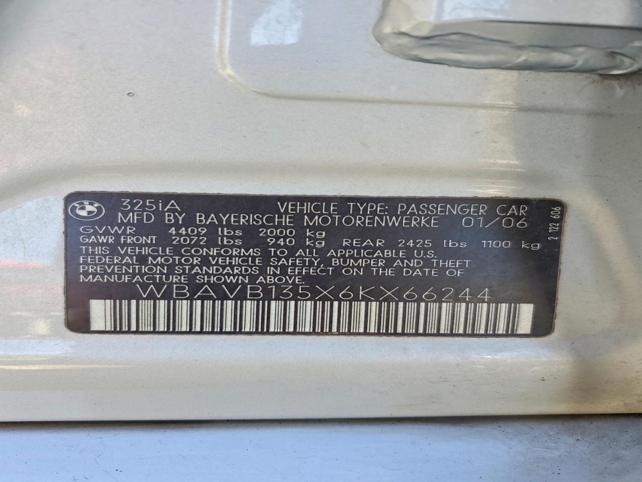 2006 Bmw 325 I Silver vin: WBAVB135X6KX66244