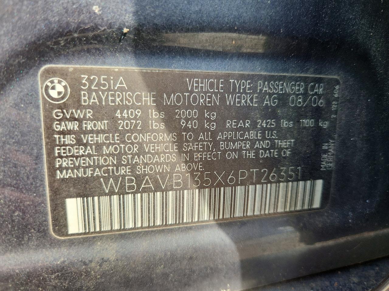 2006 Bmw 325 I Gray vin: WBAVB135X6PT26351