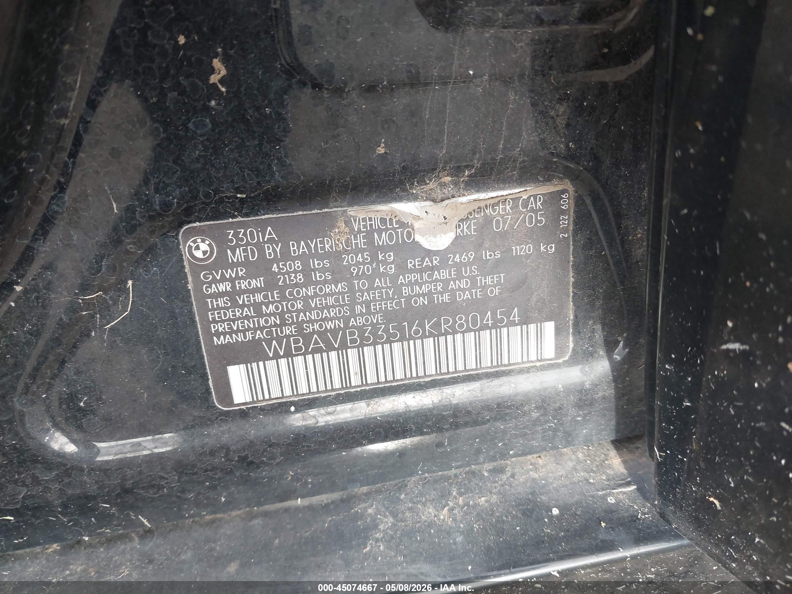 2006 Bmw 330i   Black vin: WBAVB33516KR80454