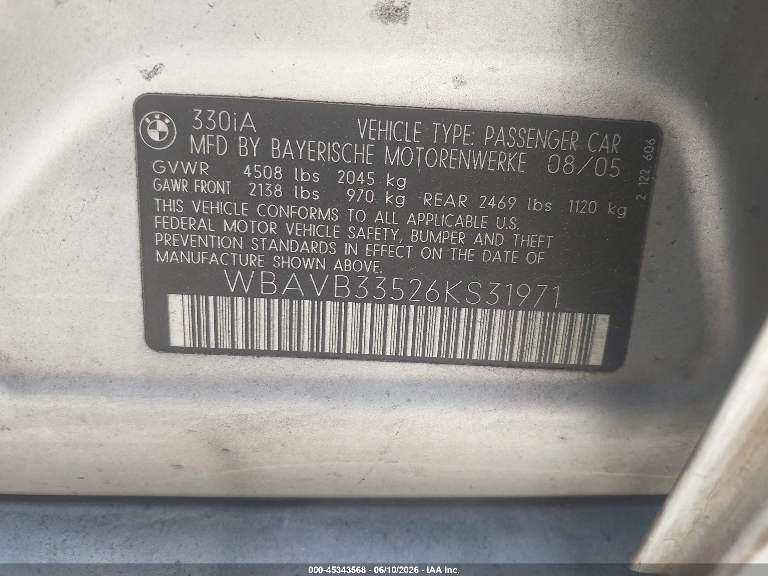 2006 Bmw 330i Silver vin: WBAVB33526KS31971