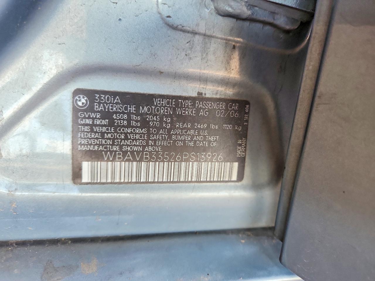2006 Bmw 330 I Silver vin: WBAVB33526PS13926