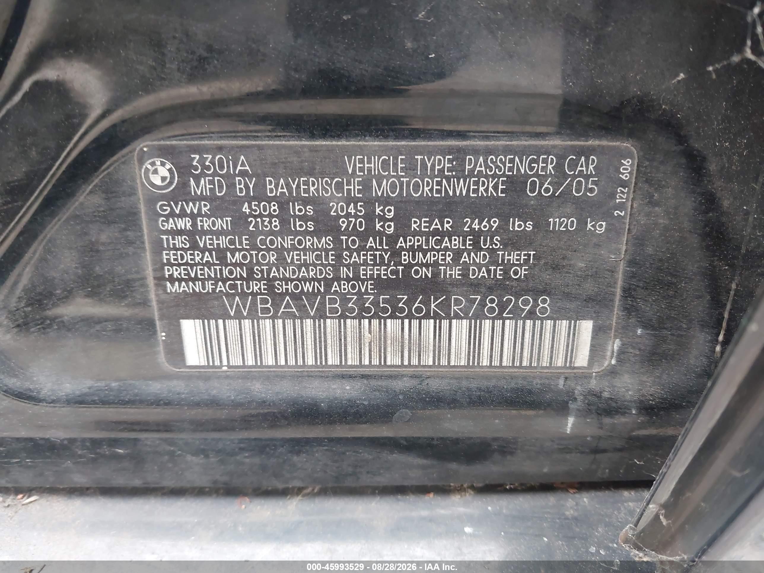 2006 Bmw 330i   Black vin: WBAVB33536KR78298