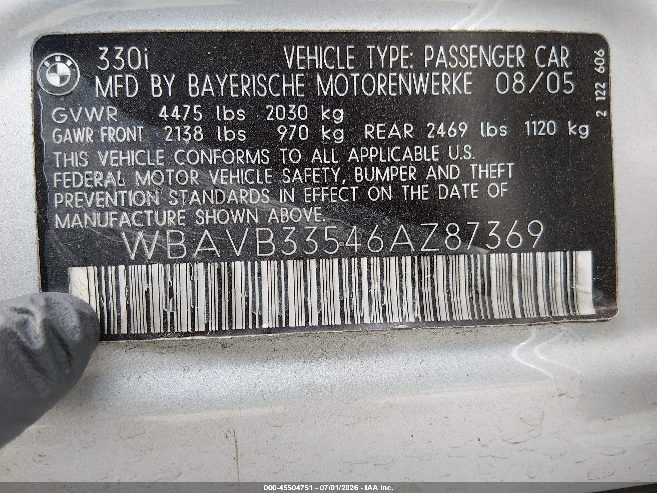2006 Bmw 330i   Silver vin: WBAVB33546AZ87369