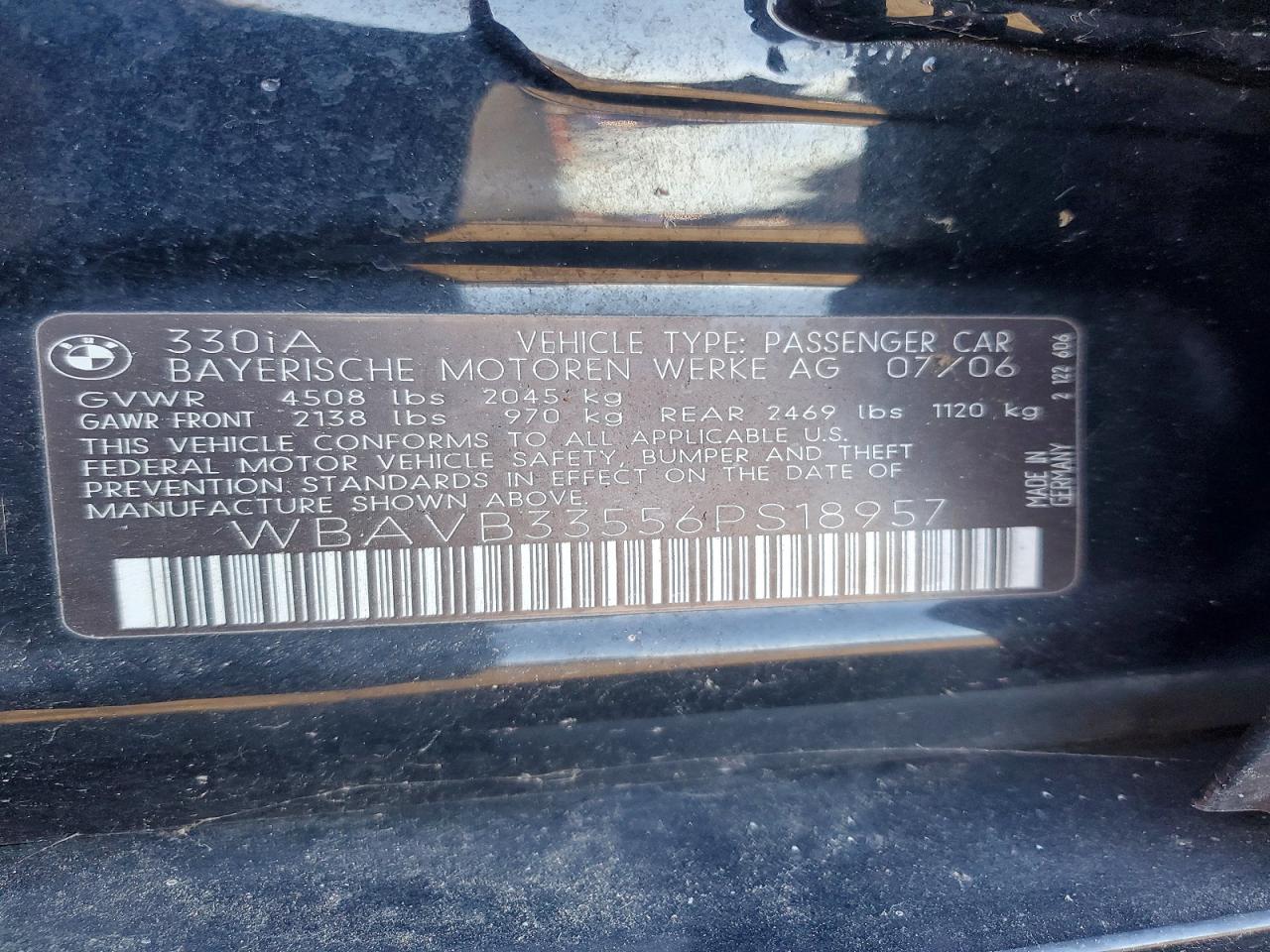 2006 Bmw Motorrad 330 I Black vin: WBAVB33556PS18957