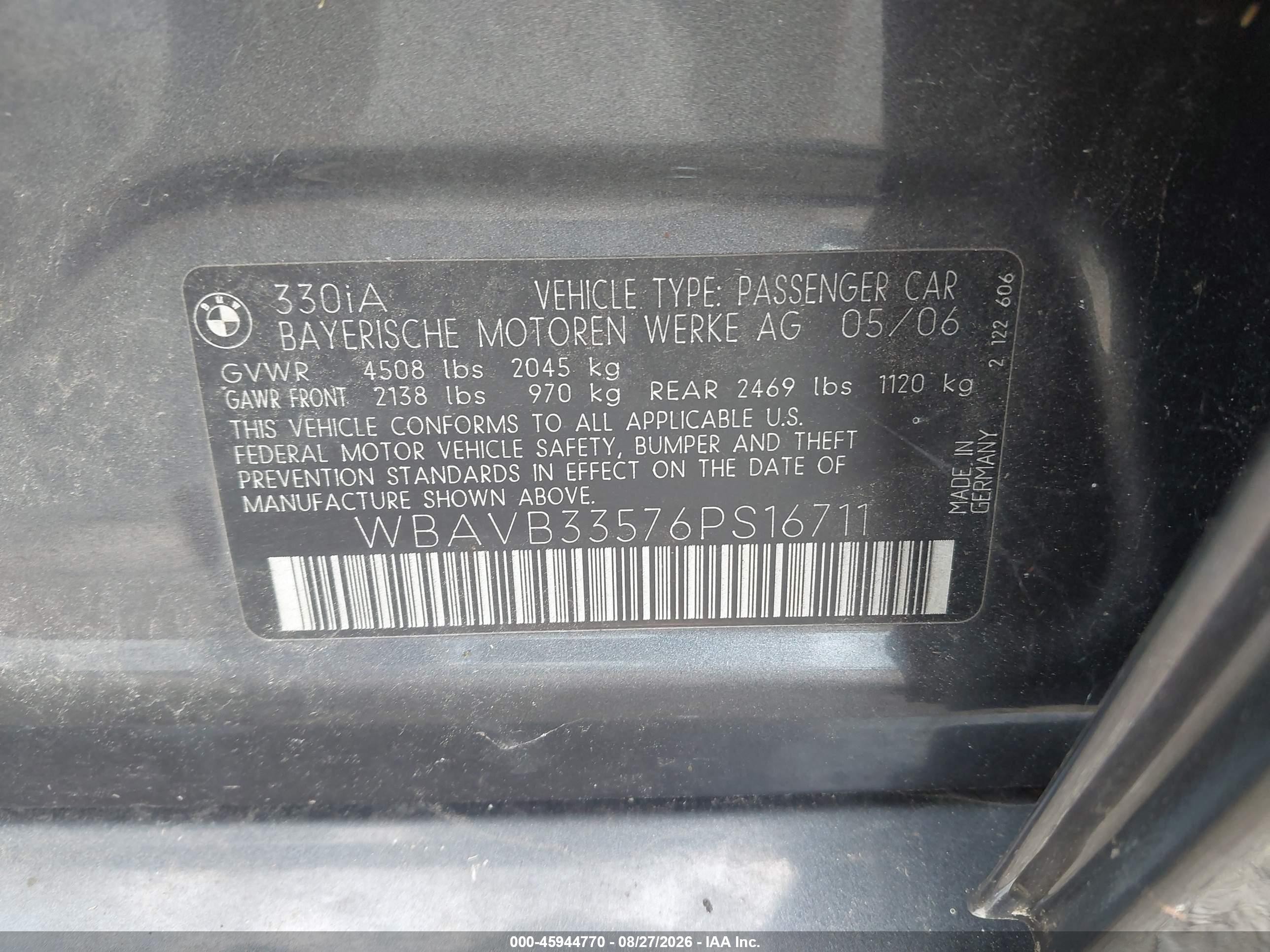 2006 Bmw 330i   Gray vin: WBAVB33576PS16711
