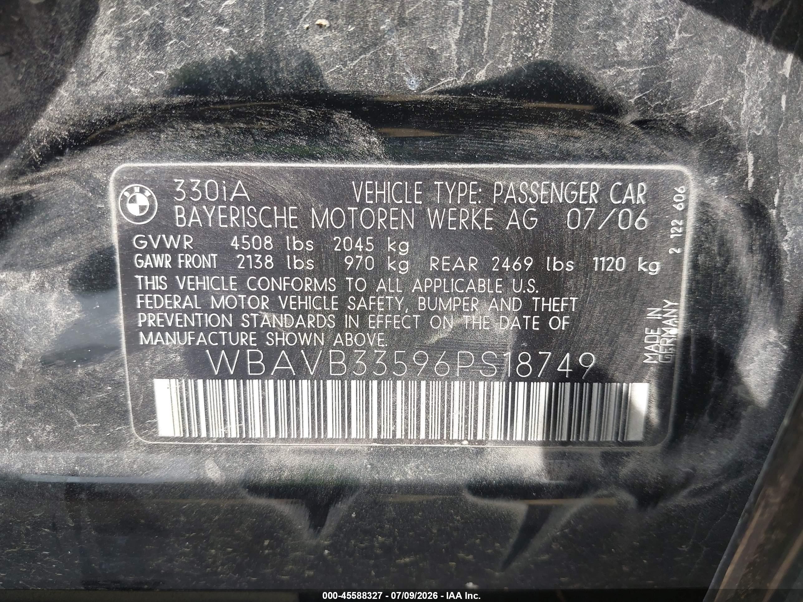 2006 Bmw 330i   Black vin: WBAVB33596PS18749