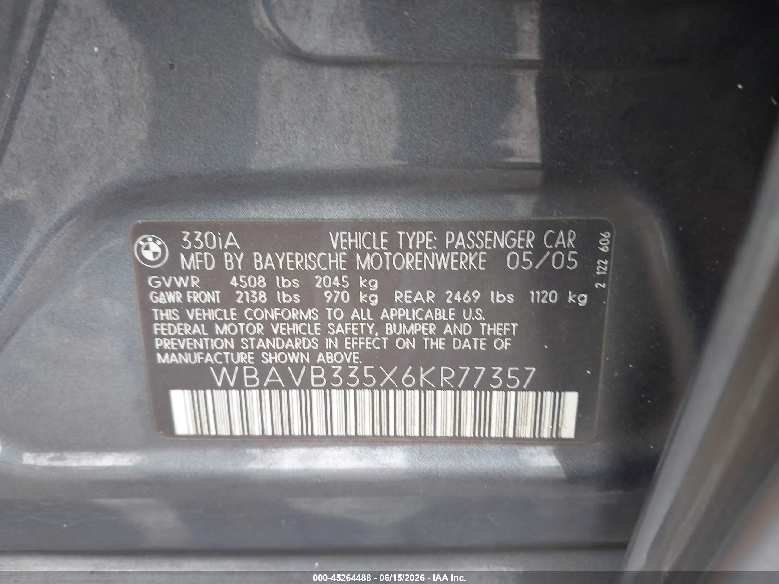 2006 Bmw 330i   Gray vin: WBAVB335X6KR77357