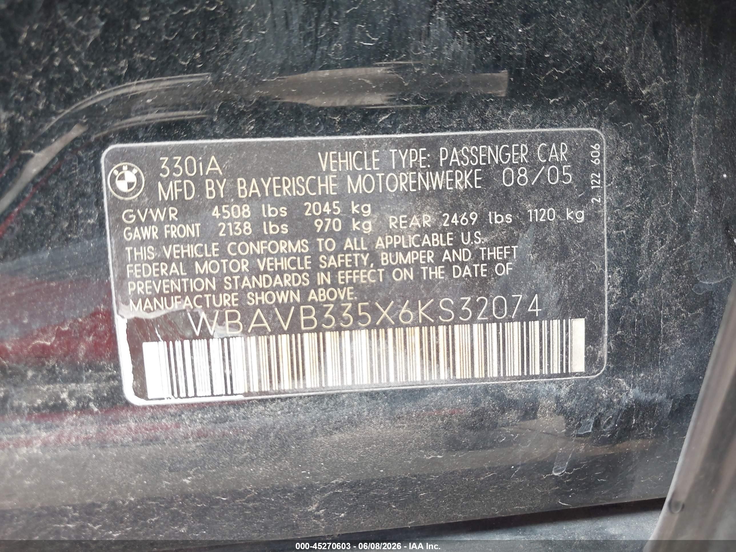 2006 Bmw 330i   Black vin: WBAVB335X6KS32074